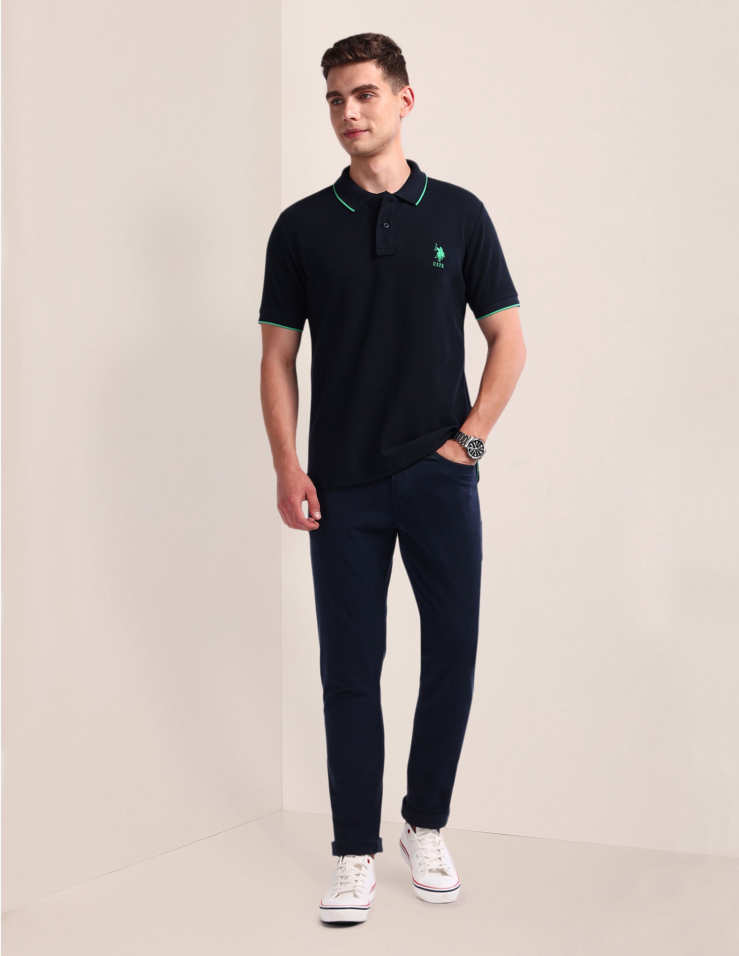 Solid Slim Fit Polo Shirt Navy - U.S. Polo Assn. India | Large