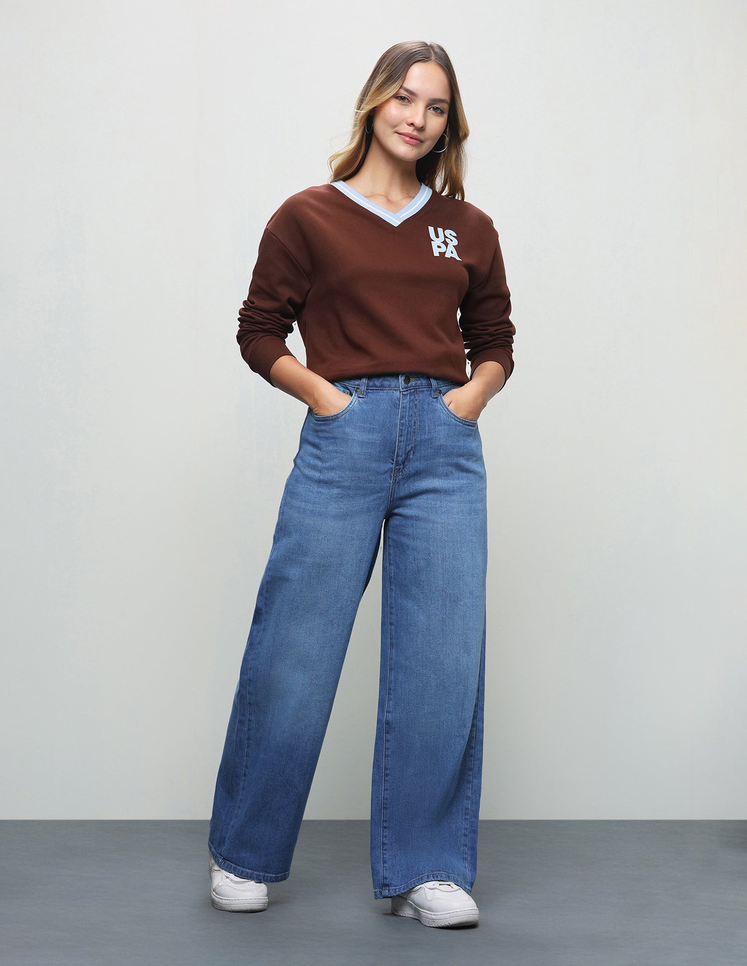 Whiskered Wide Leg Fit Jeans Blue - U.S. Polo Assn. India | Large