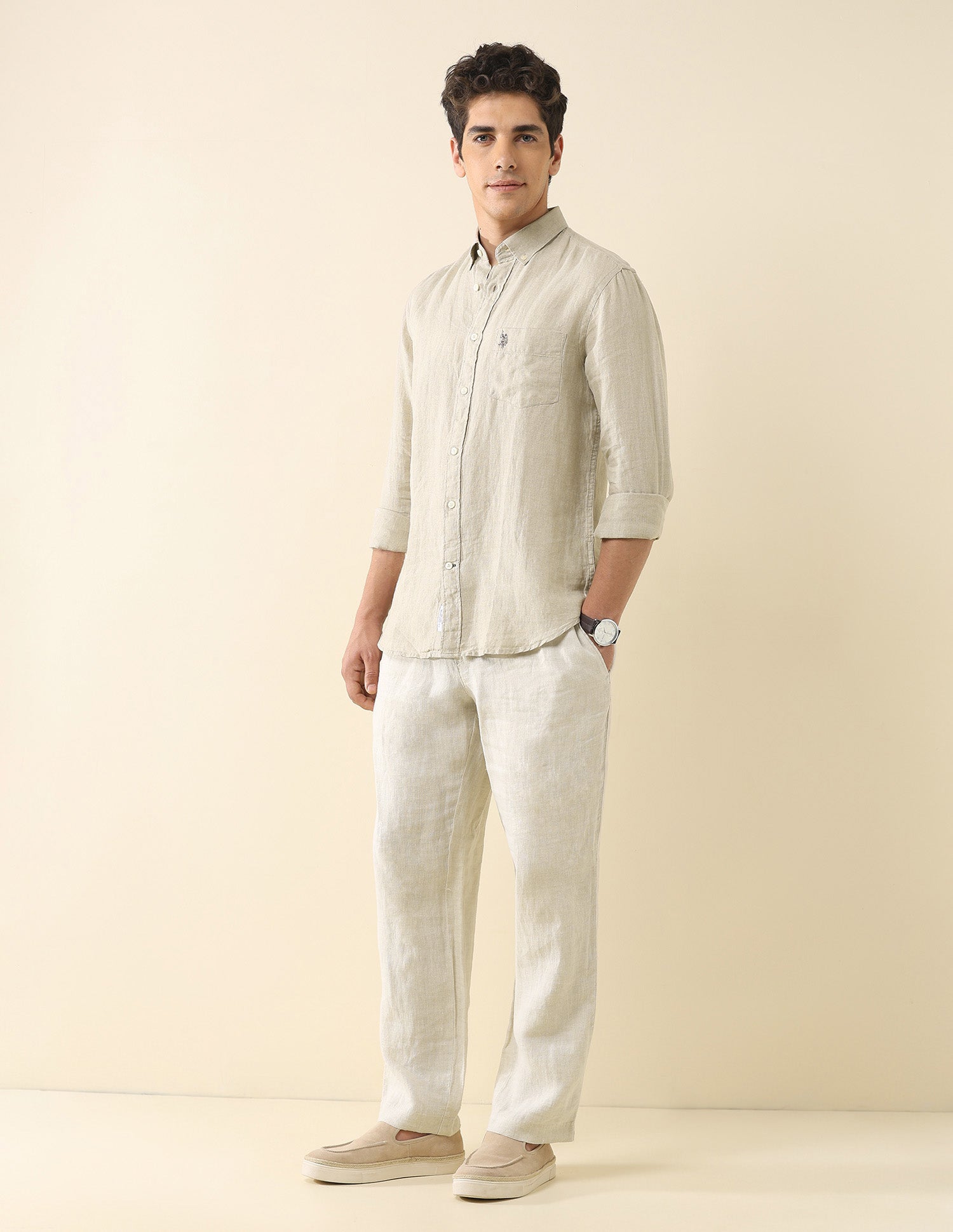 Solid Regular Fit Regular Shirt White - U.S. Polo Assn. India | Large