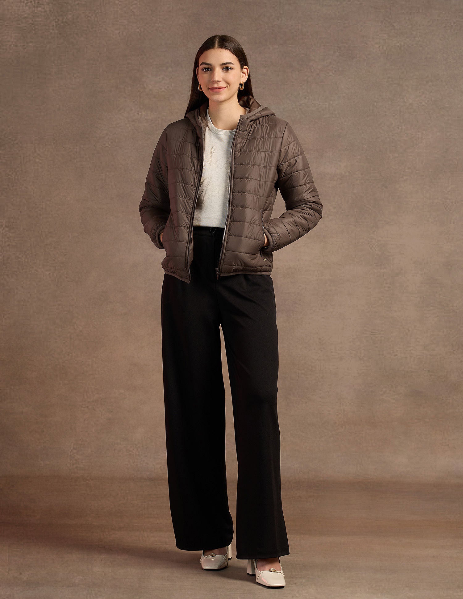 Hooded Nylon Puffer Jacket Brown - U.S. POLO ASSN. | Large