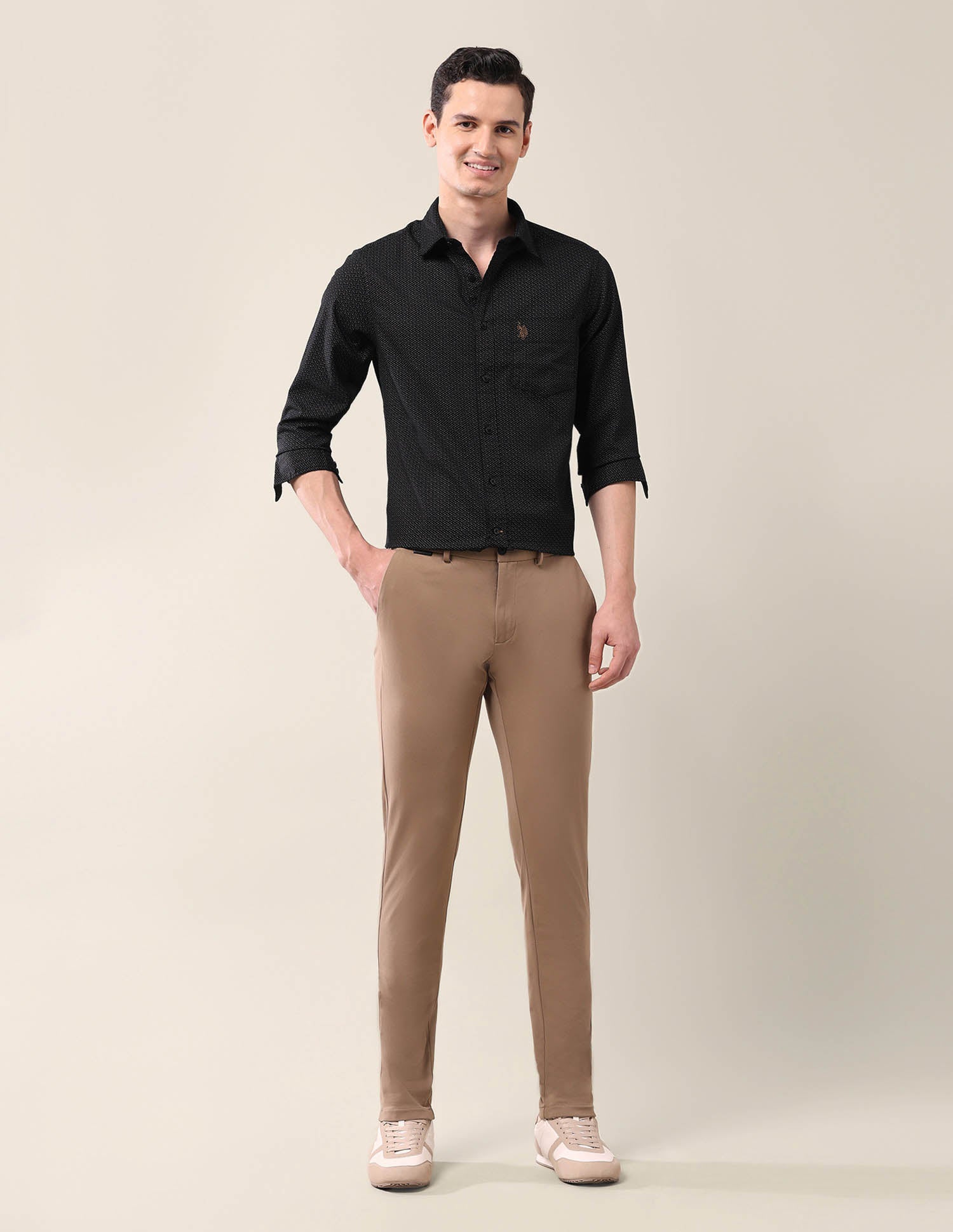 All-Over Printed Tailored Fit Shirt Black - U.S. Polo Assn. India | Large