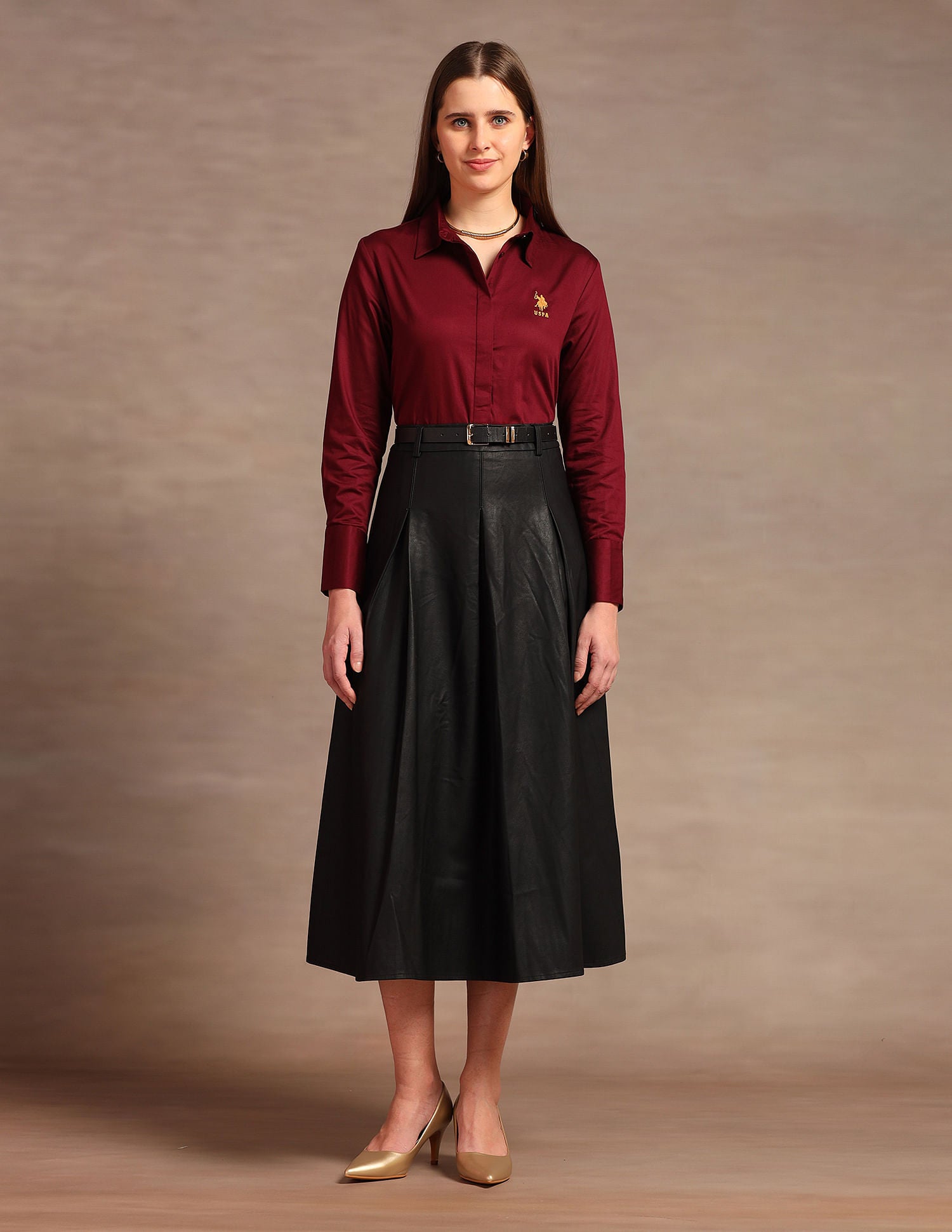 Relaxed Fit Dobby Cotton Shirt Maroon - U.S. POLO ASSN. | Large