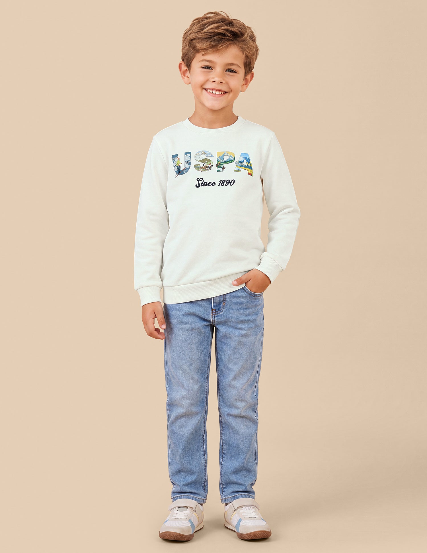 Graphic Brand Printed Regular Fit Sweatshirt White - U.S. Polo Assn. India | Large