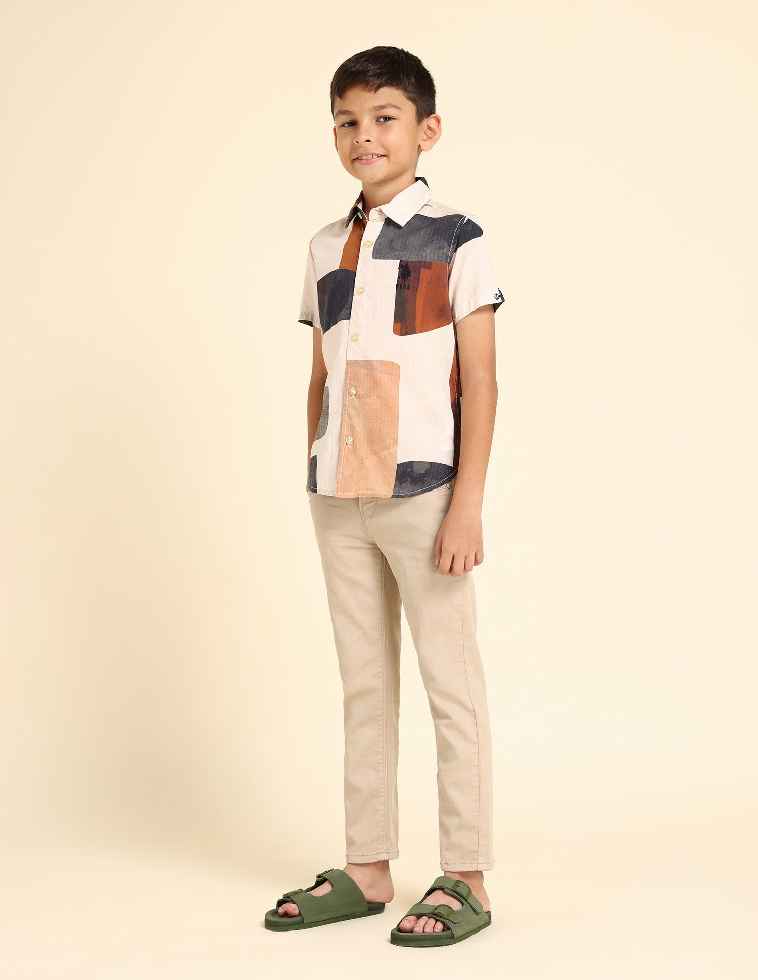 Boys Regular Fit Abstract Printed Shirt Cream - U.S. Polo Assn. India | Large