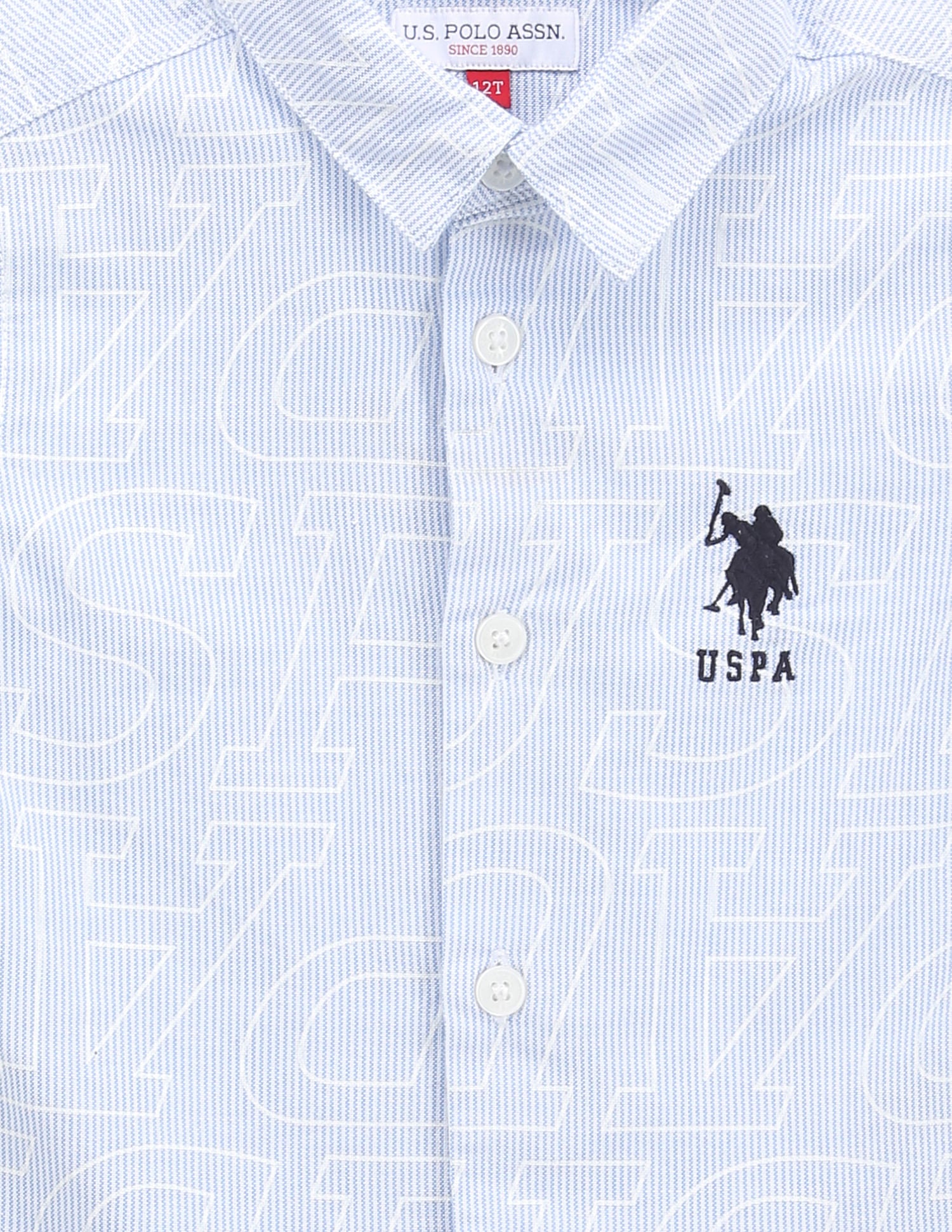 Typographic Print Cotton Shirt Light Blue - U.S. POLO ASSN. | Large