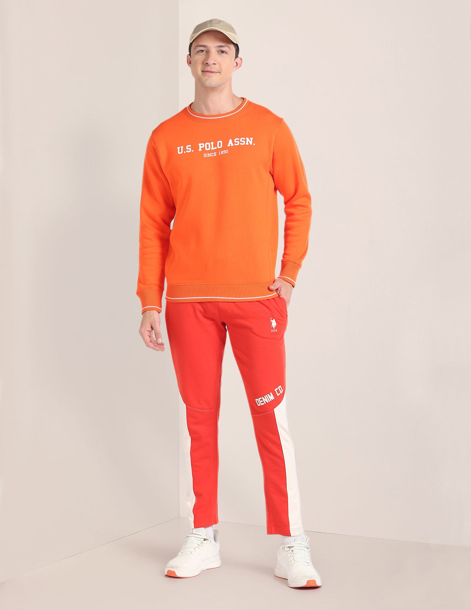 Crew Neck Brand Print Sweatshirt Orange - U.S. Polo Assn. India | Large
