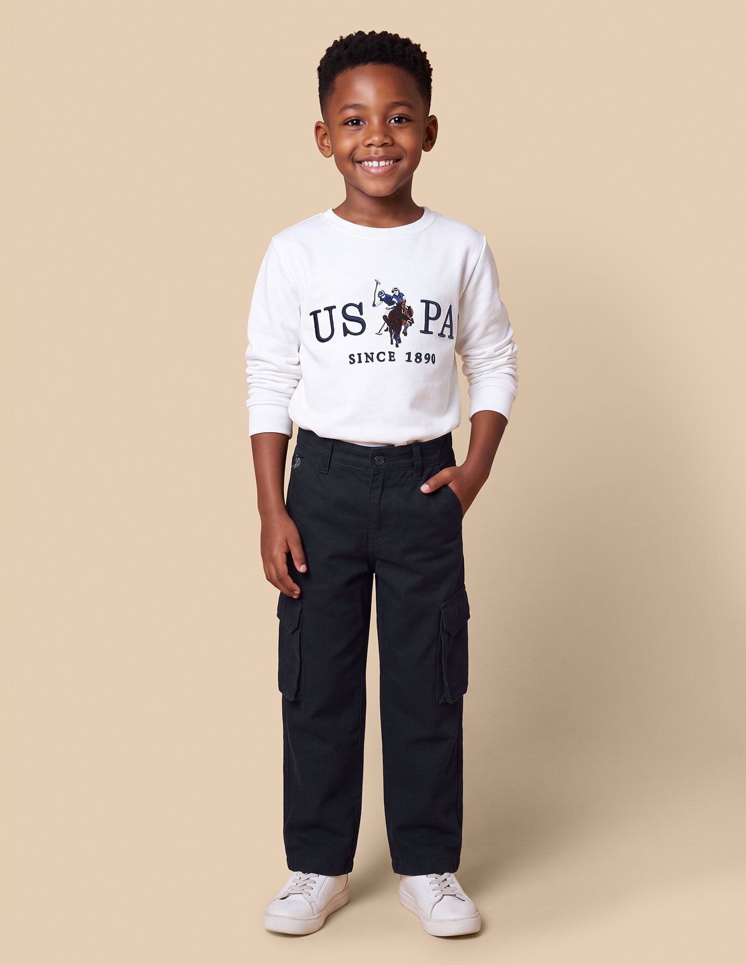 Relaxed Fit Self Design Striped Cargos Black - U.S. Polo Assn. India | Large