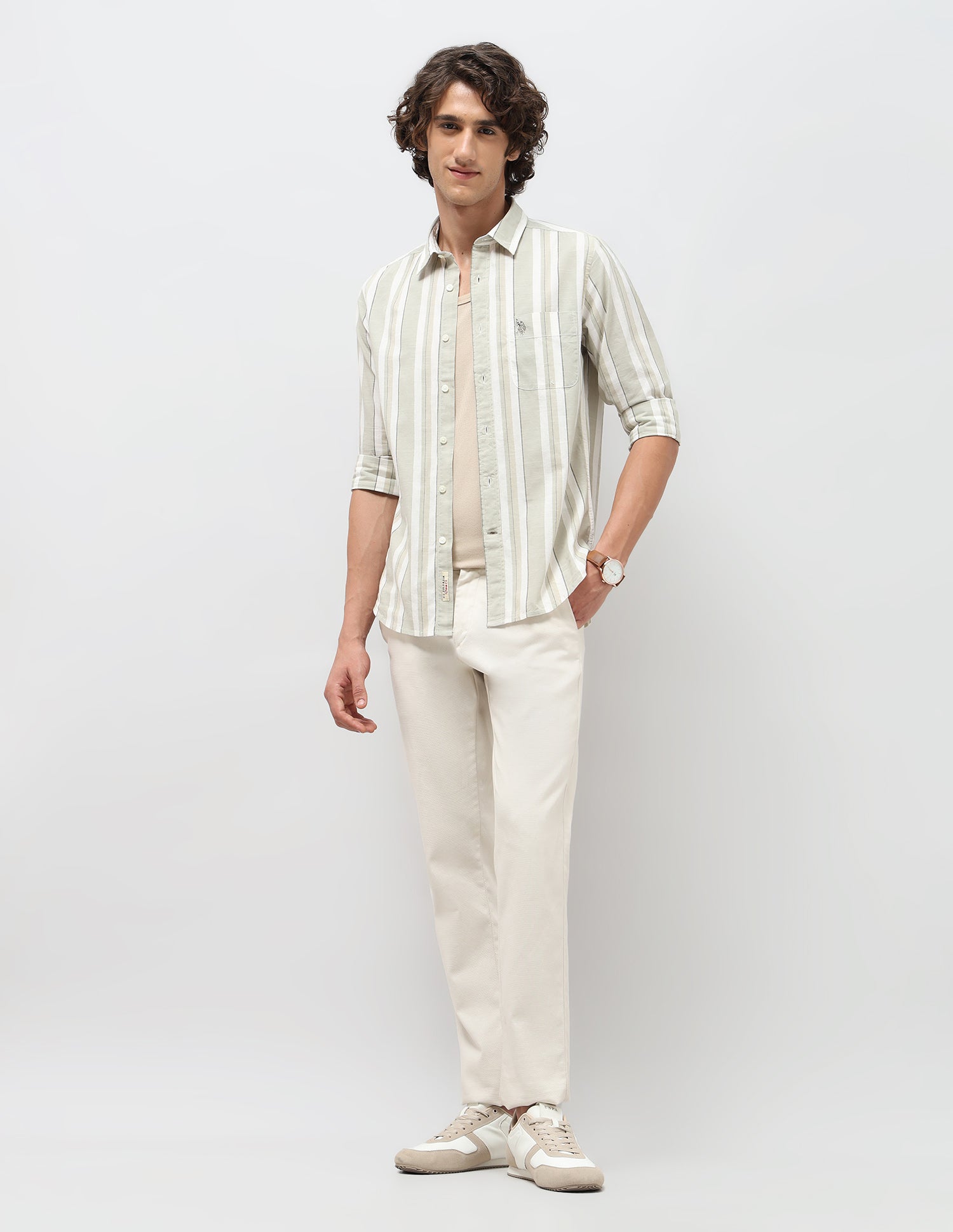 Pure Cotton Slim Fit Shirt Light Olive - U.S. POLO ASSN. | Large