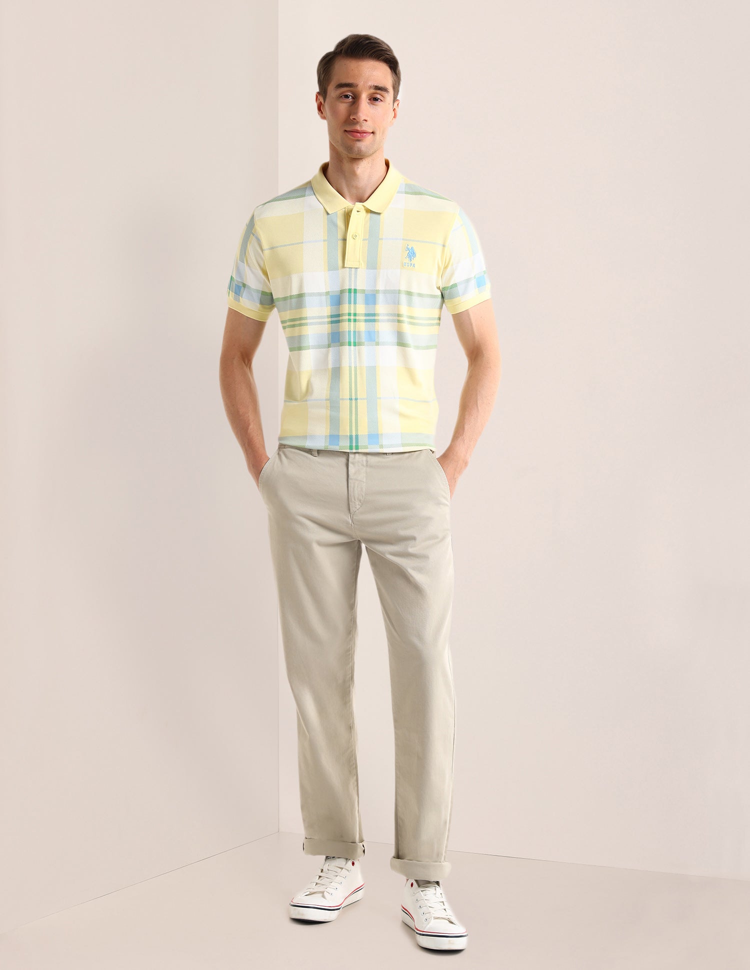 Checked Slim Fit Polo Shirt Yellow - U.S. Polo Assn. India | Large
