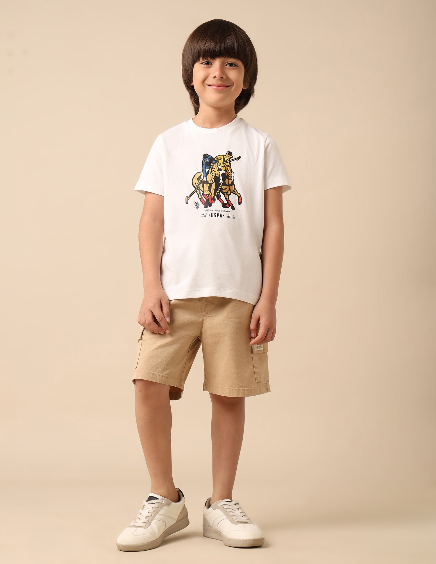 Boys Pure Cotton Graphic Brand Printed T Shirt White - U.S. POLO ASSN. | Large