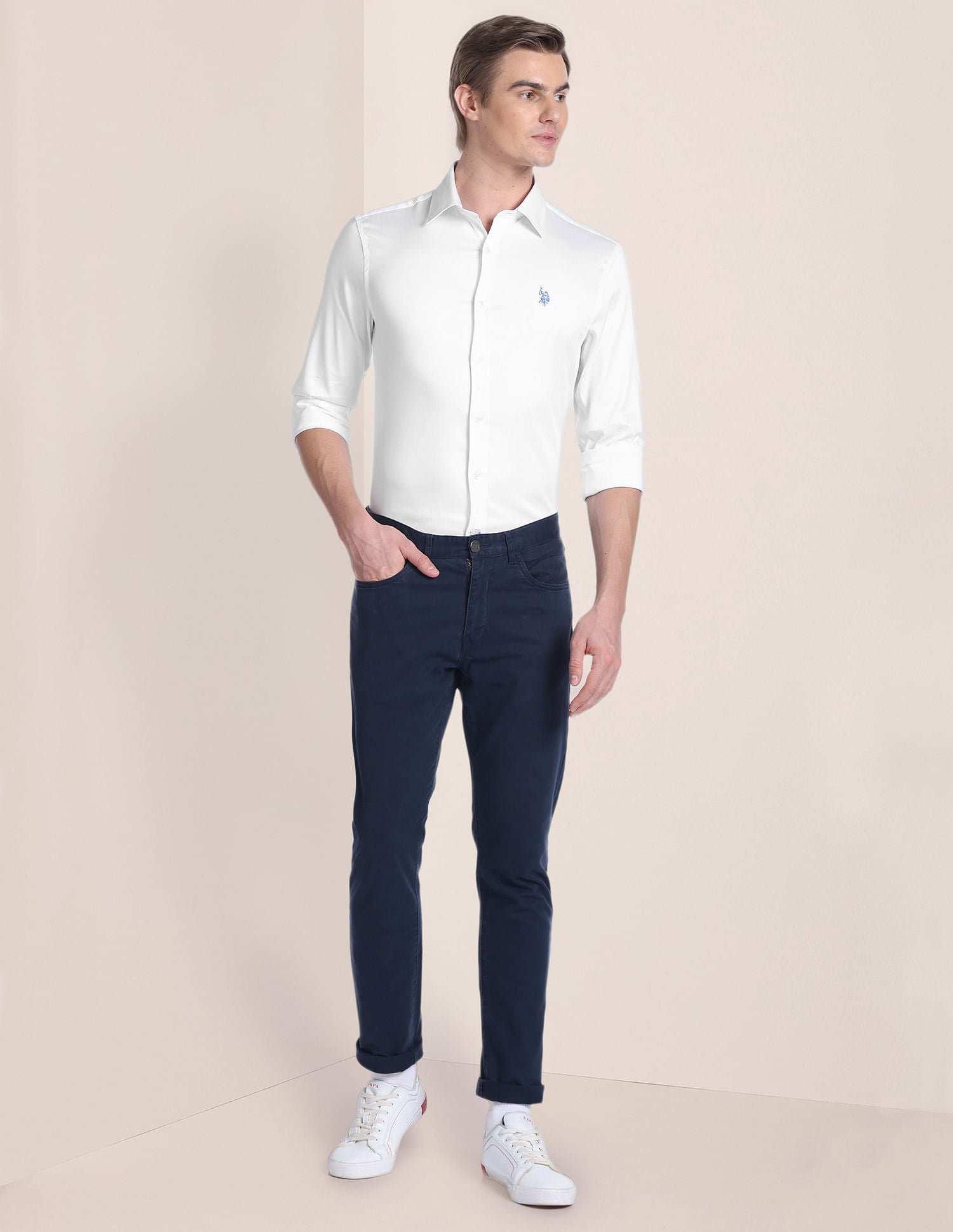 Solid Satin Shirt White - U.S. POLO ASSN. | Large