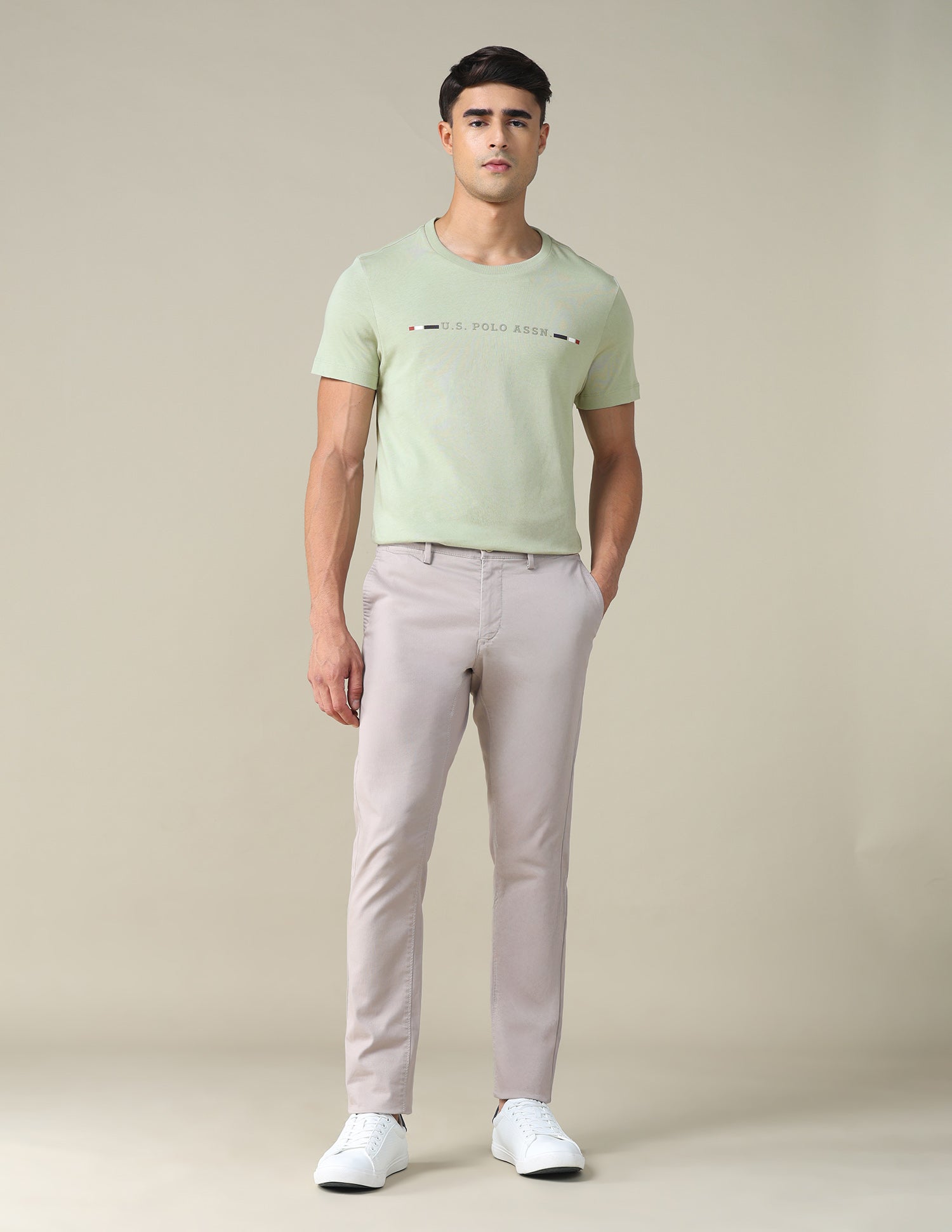 Regular Fit Solid T-shirt Light Olive - U.S. Polo Assn. India | Large