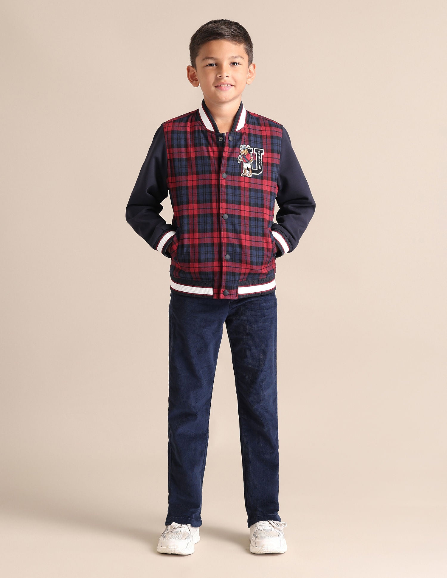 Boys Checked Mock Collar Jacket Red - U.S. POLO ASSN. | Large