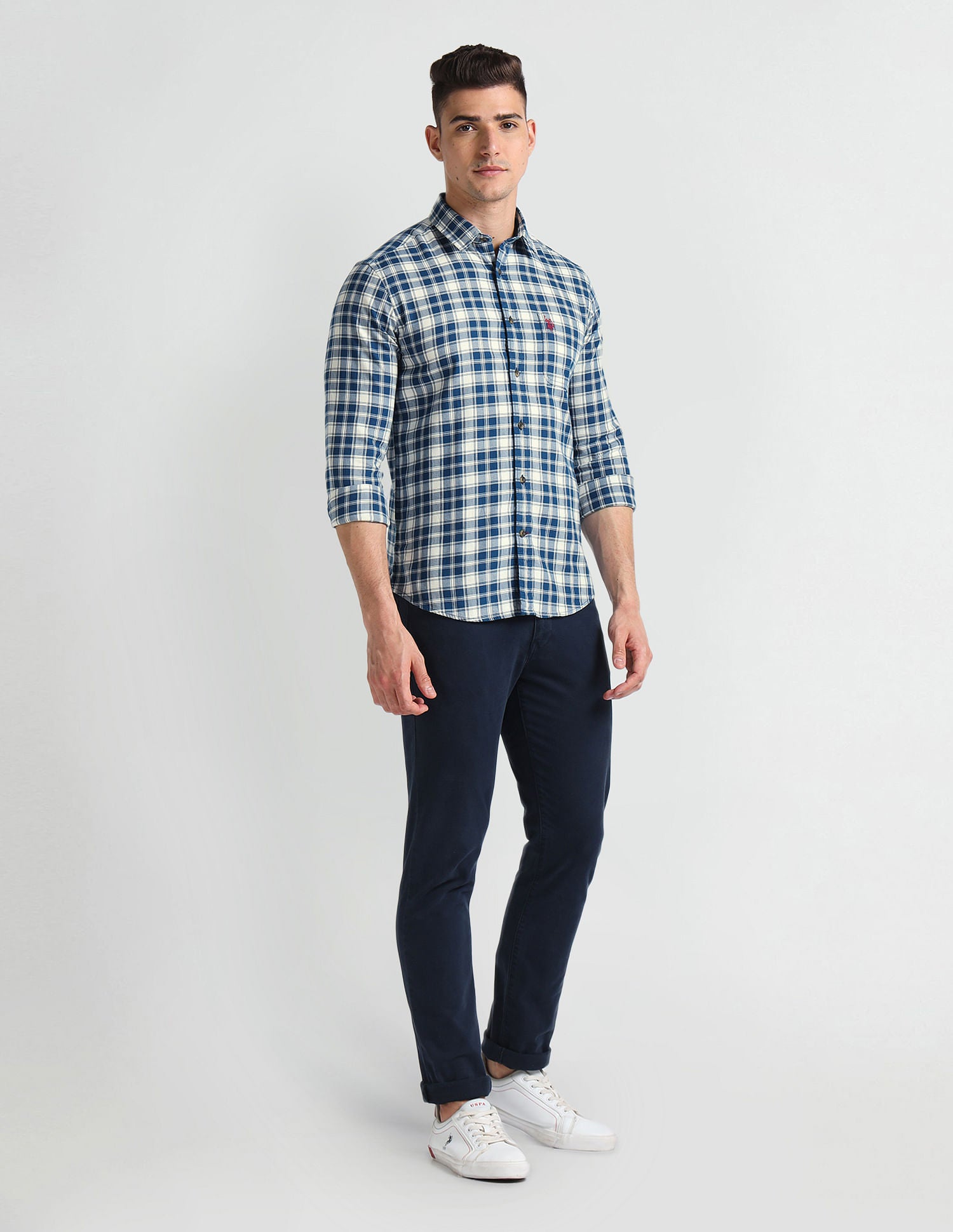 Cutaway Collar Tartan Shirt Blue - U.S. Polo Assn. India | Large