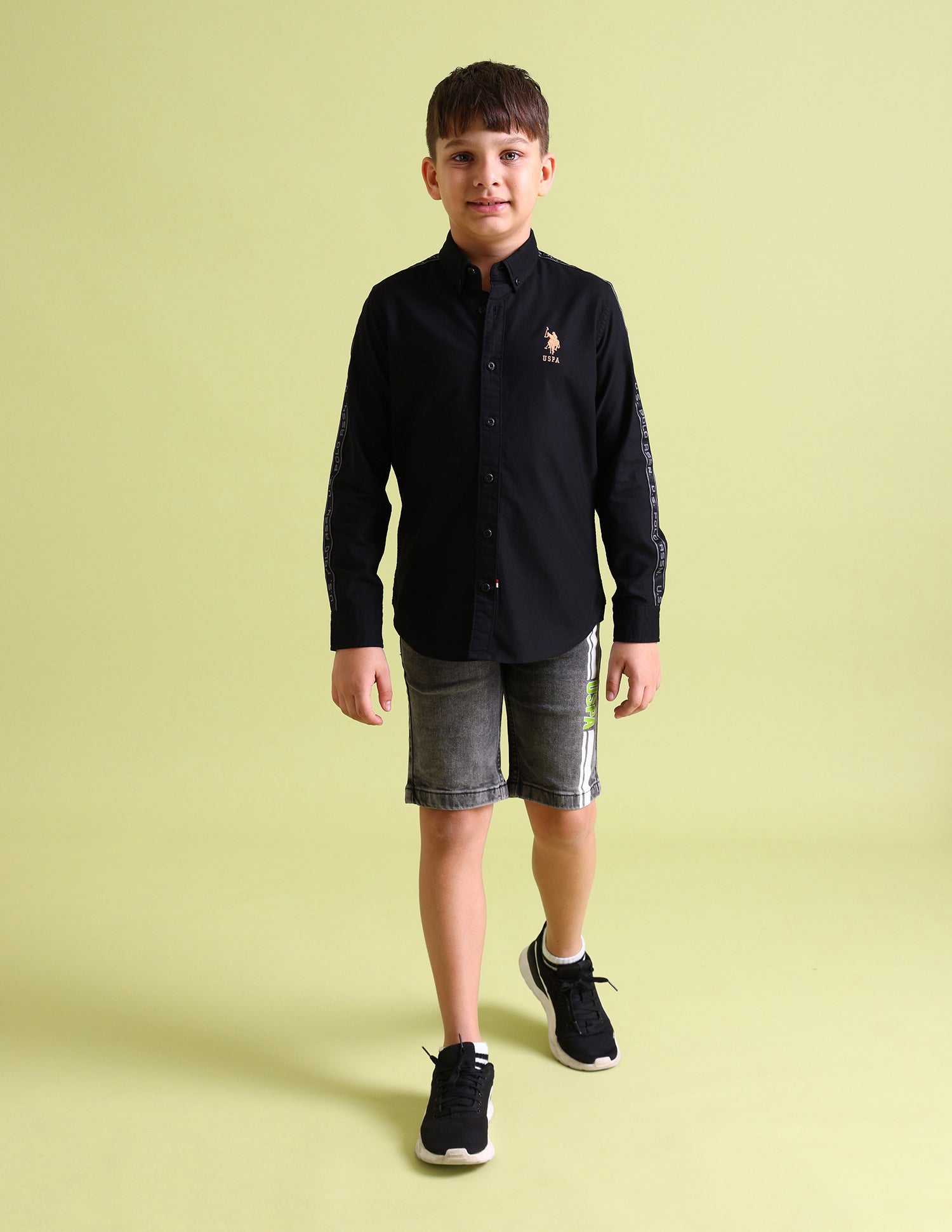 Boys Brand Tape Dobby Shirt Black - U.S. POLO ASSN. | Large