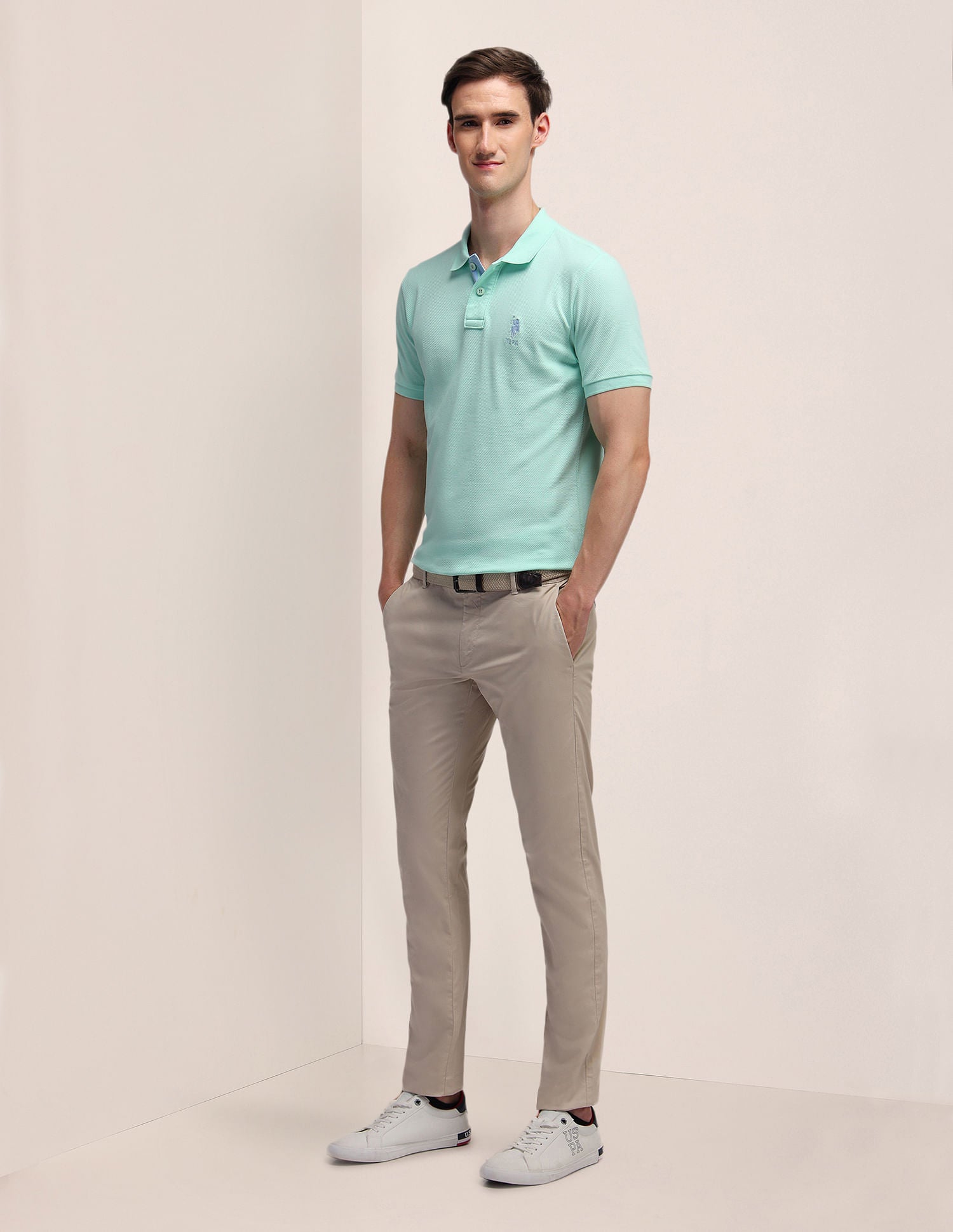 Solid Slim Fit Polo Shirt Green - U.S. Polo Assn. India | Large