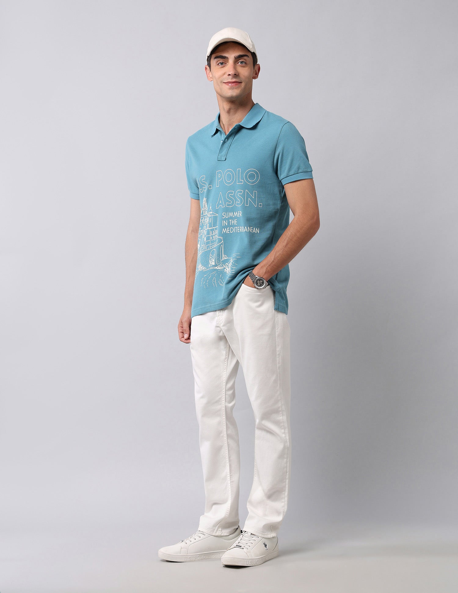 Graphic Printed Muscle Fit Polo Shirt Light Blue - U.S. POLO ASSN. | Large