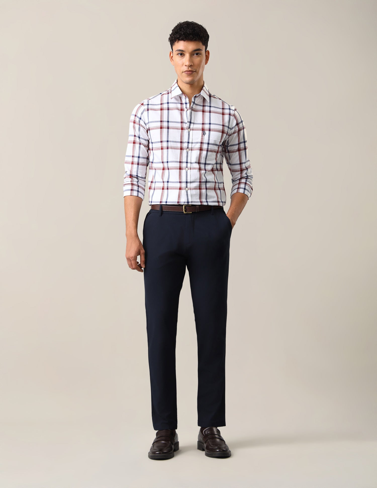 Grid Tattersall Checked Tailored Fit Shirt Red - U.S. Polo Assn. India | Large