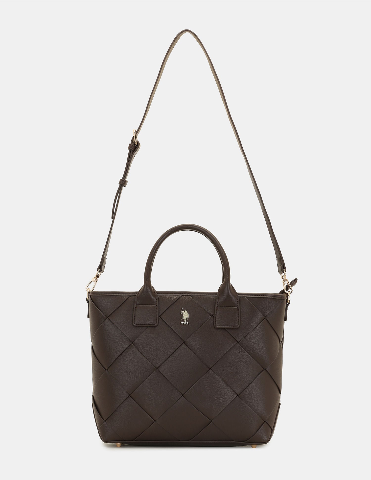 Women Bayla Textured Tote Bag with Detachable Sling Brown - U.S. POLO ASSN. | Large