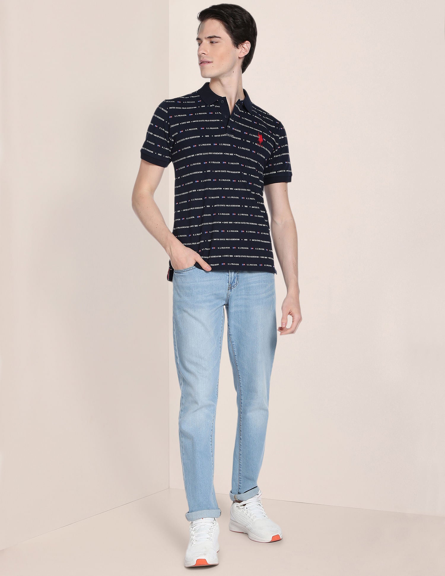Brand Print Cotton Polo Shirt Navy - U.S. Polo Assn. India | Large