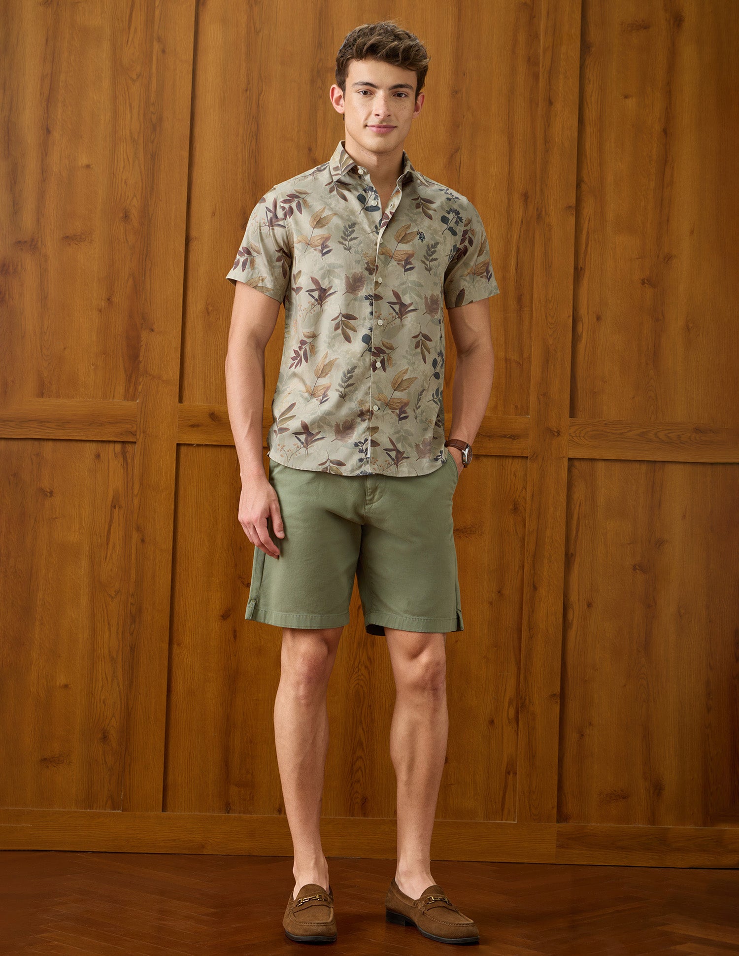 Tropical Printed Satin Shirt Light Green - U.S. Polo Assn. India | Large