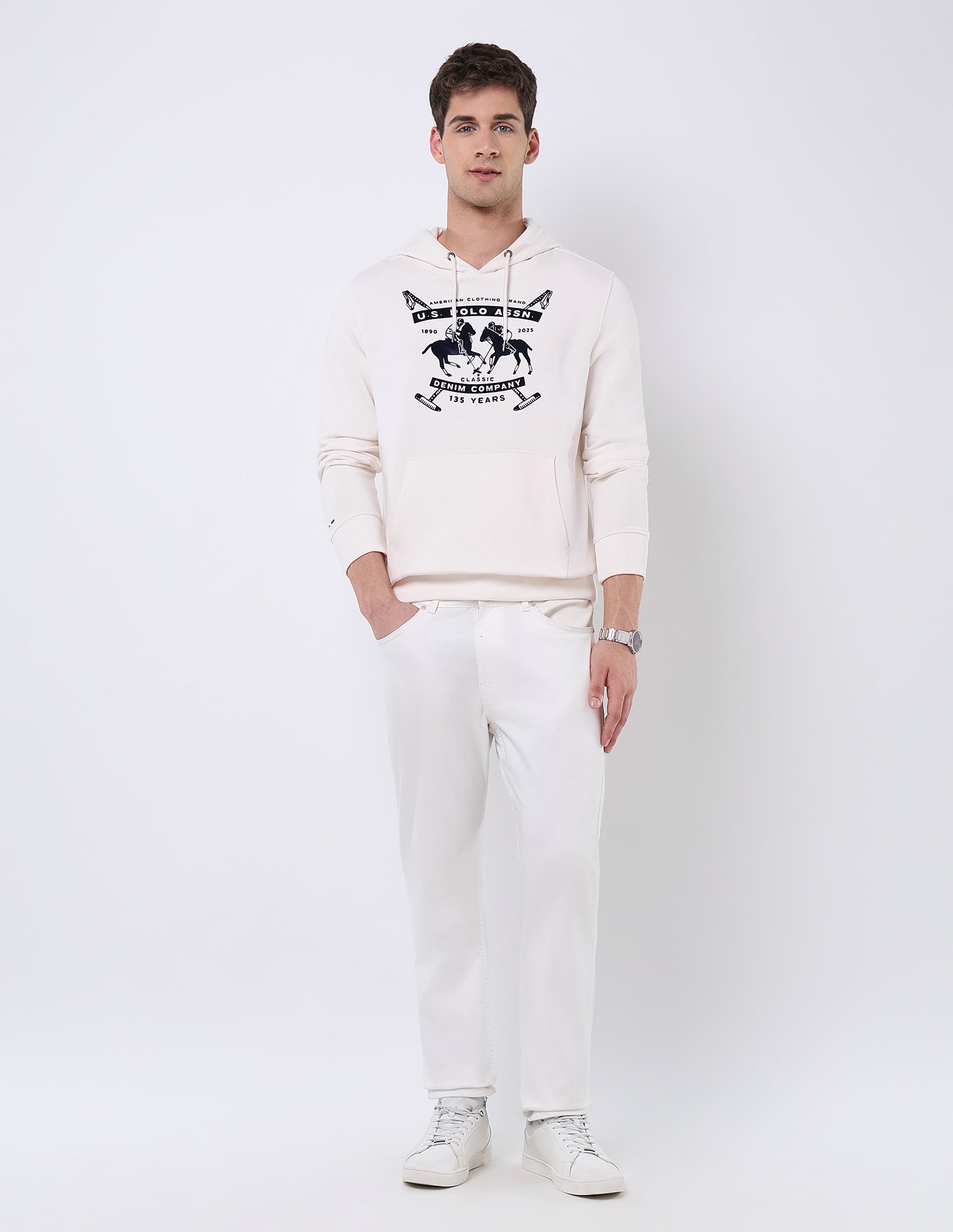 Graphic Brand Printed Regular Fit Sweatshirt Ivory - U.S. POLO ASSN. | Large
