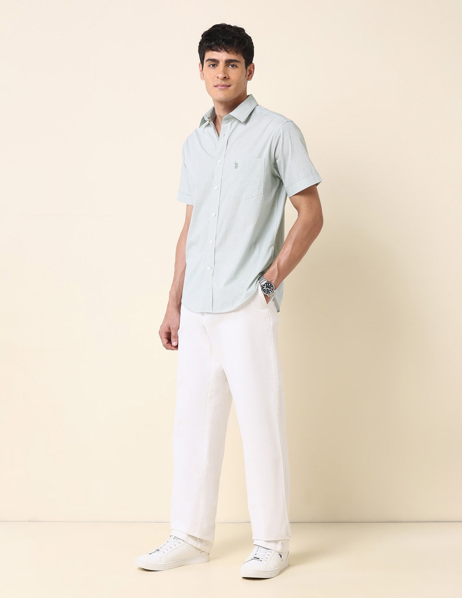 Tailored Fit Geometric Printed Shirt Green - U.S. Polo Assn. India | Large