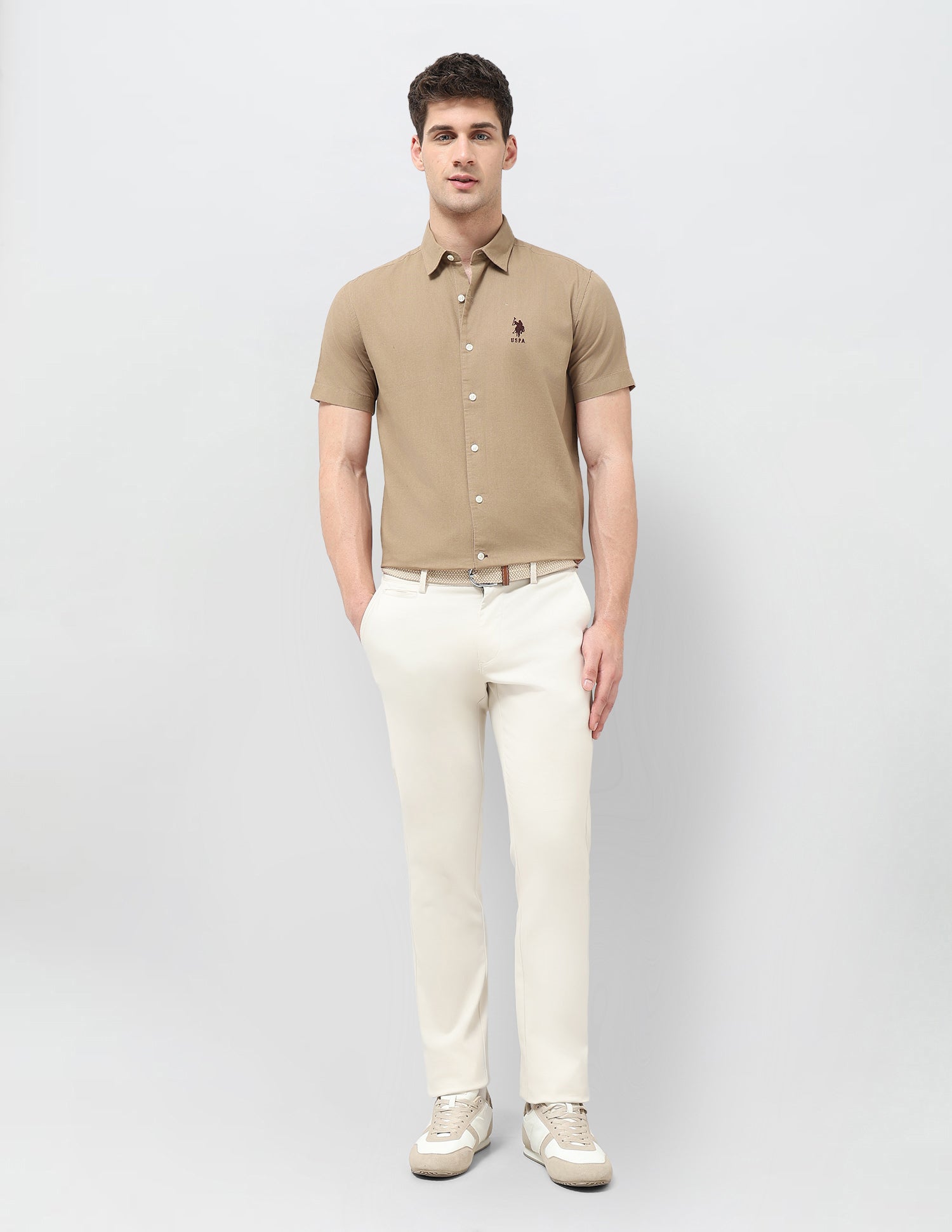 Solid Regular Fit Shirt Khaki - U.S. Polo Assn. India | Large