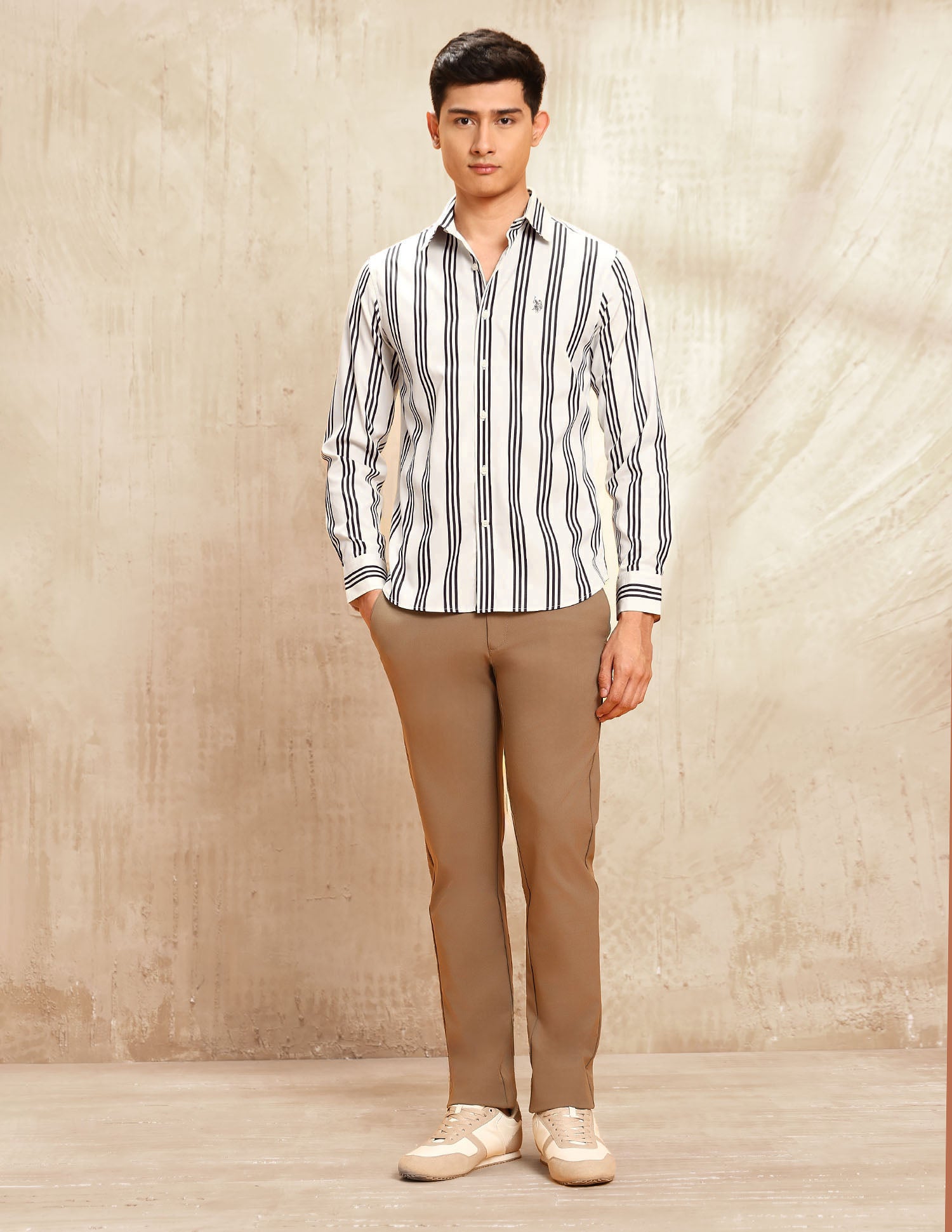 Vertical Striped Tailored Fit Shirt Choco - U.S. POLO ASSN. | Large