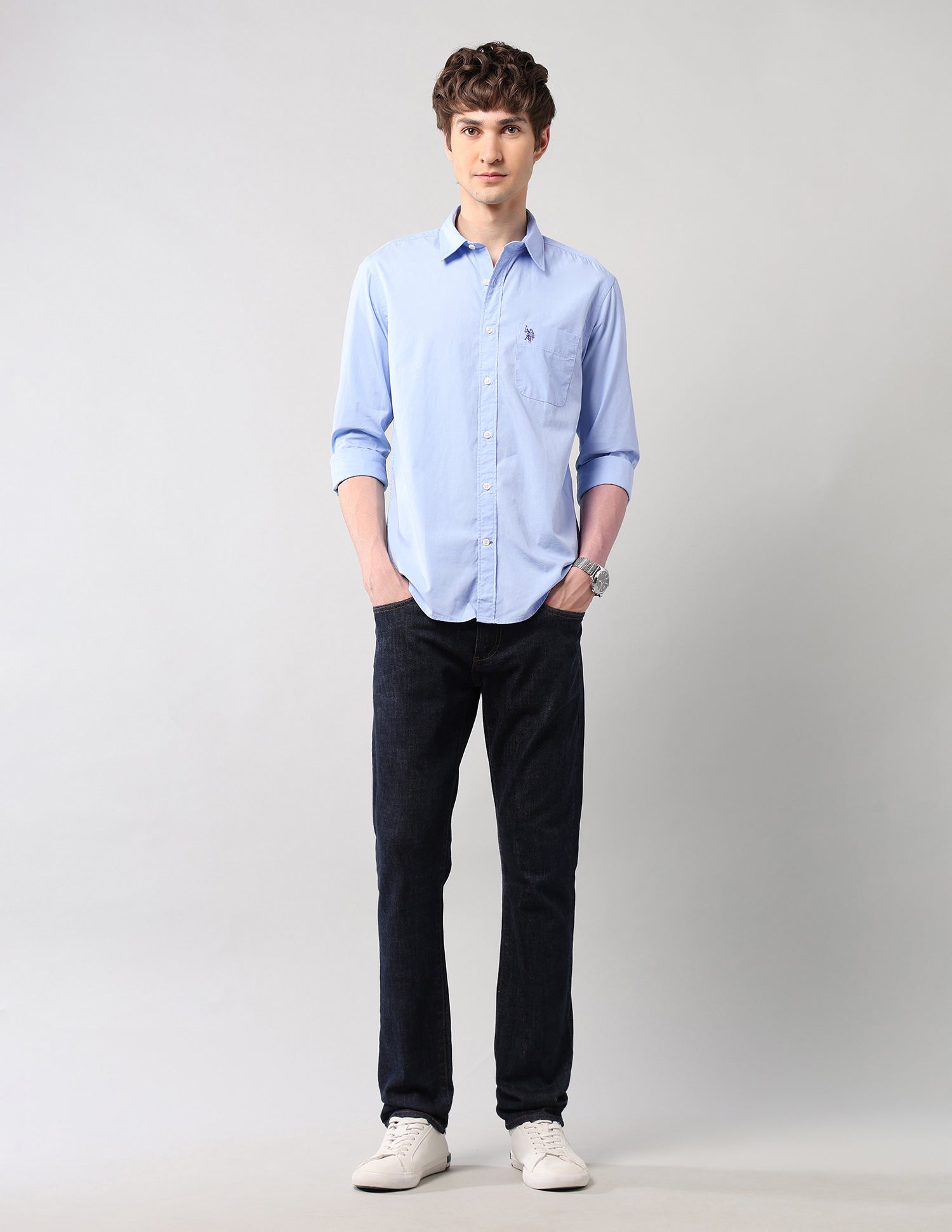 Pure Cotton Regular Fit Shirt Light Blue - U.S. Polo Assn. India | Large