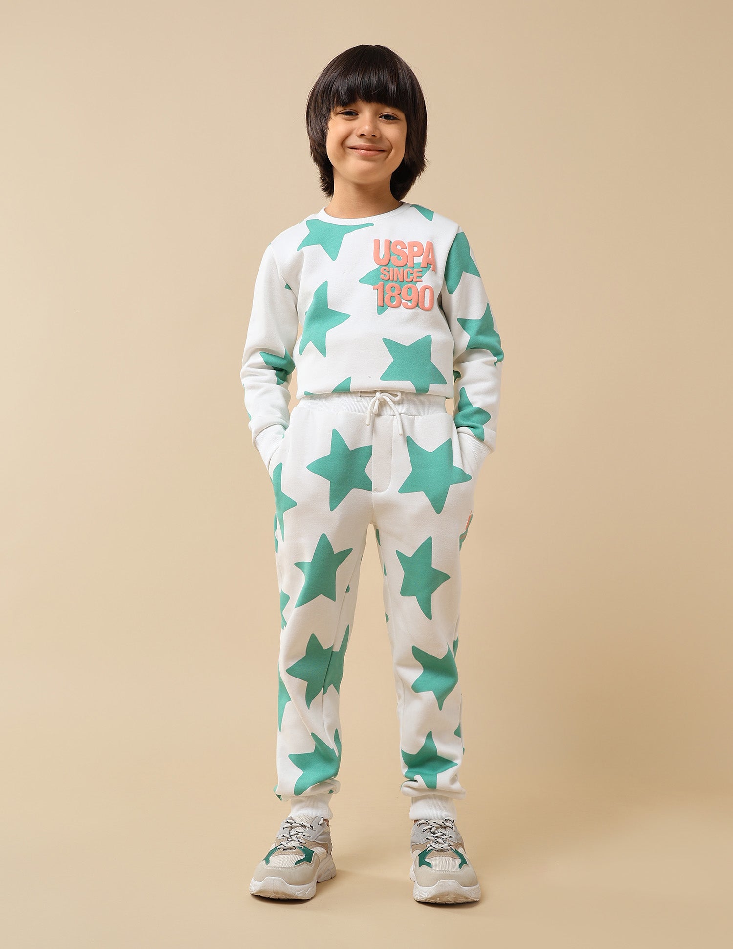 Boys Geometric Starred Regular Fit Sweatshirt Off White - U.S. POLO ASSN. | Large