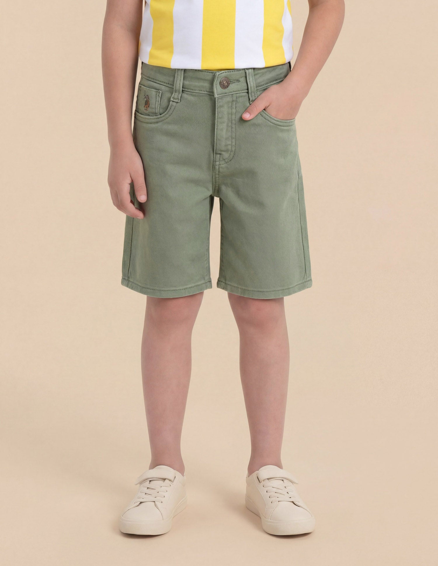 Boys Regular Fit Solid Shorts Olive - U.S. Polo Assn. India | Large