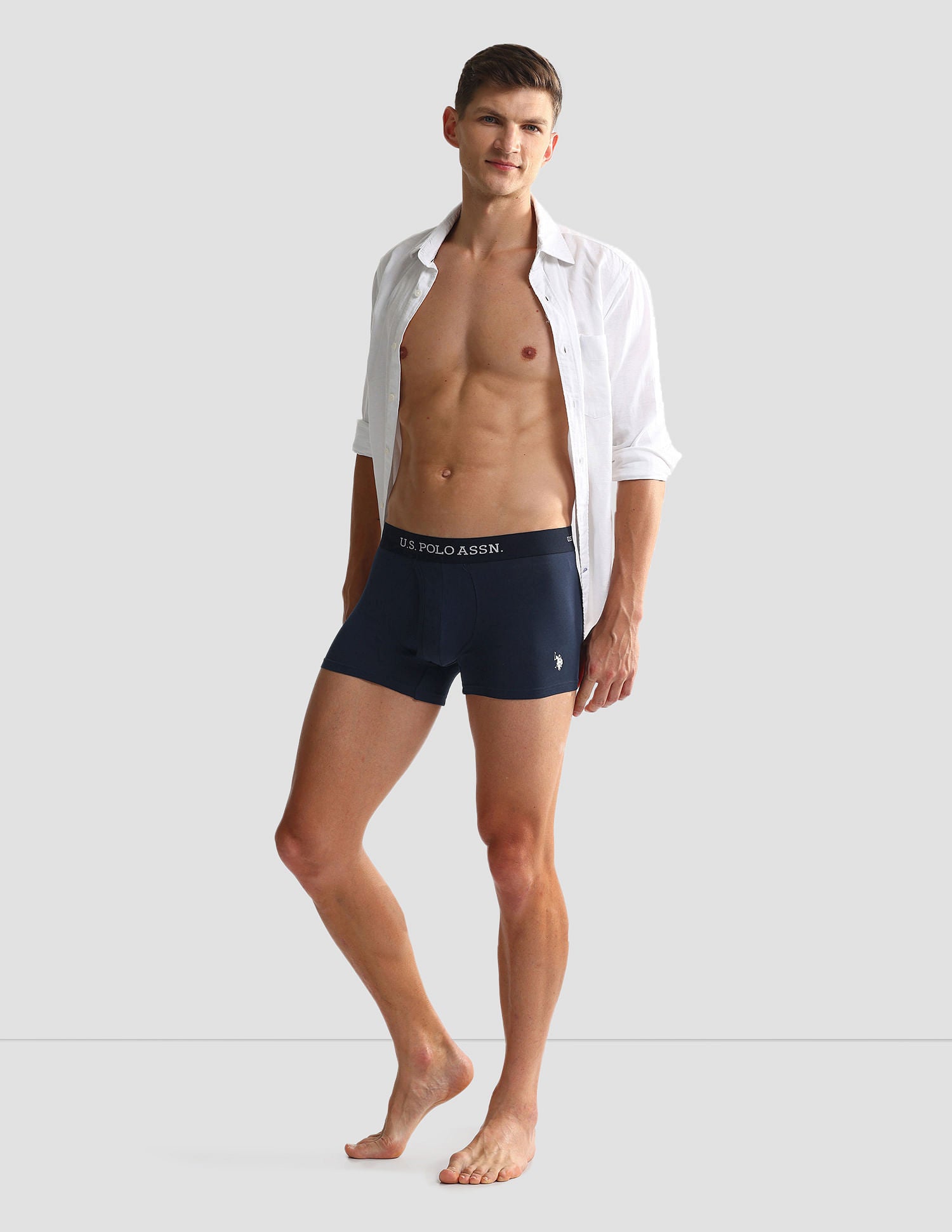 Elastic Waistband Ribbed OET08 Trunks - Pack Of 3 Red, White, and Blue - U.S. POLO ASSN. | Large