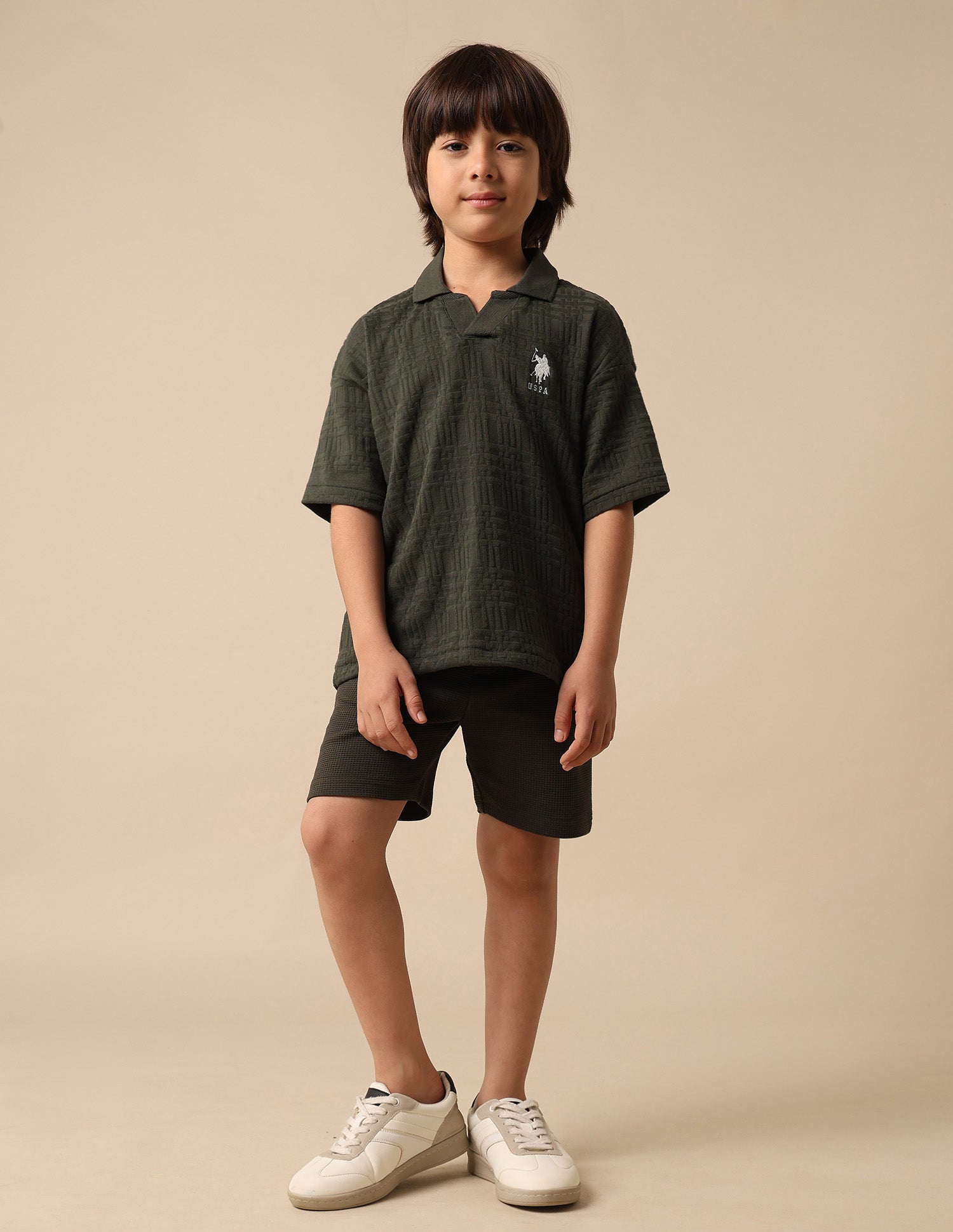 Boys Textured Boxy Fit Polo Shirt Olive - U.S. POLO ASSN. | Large