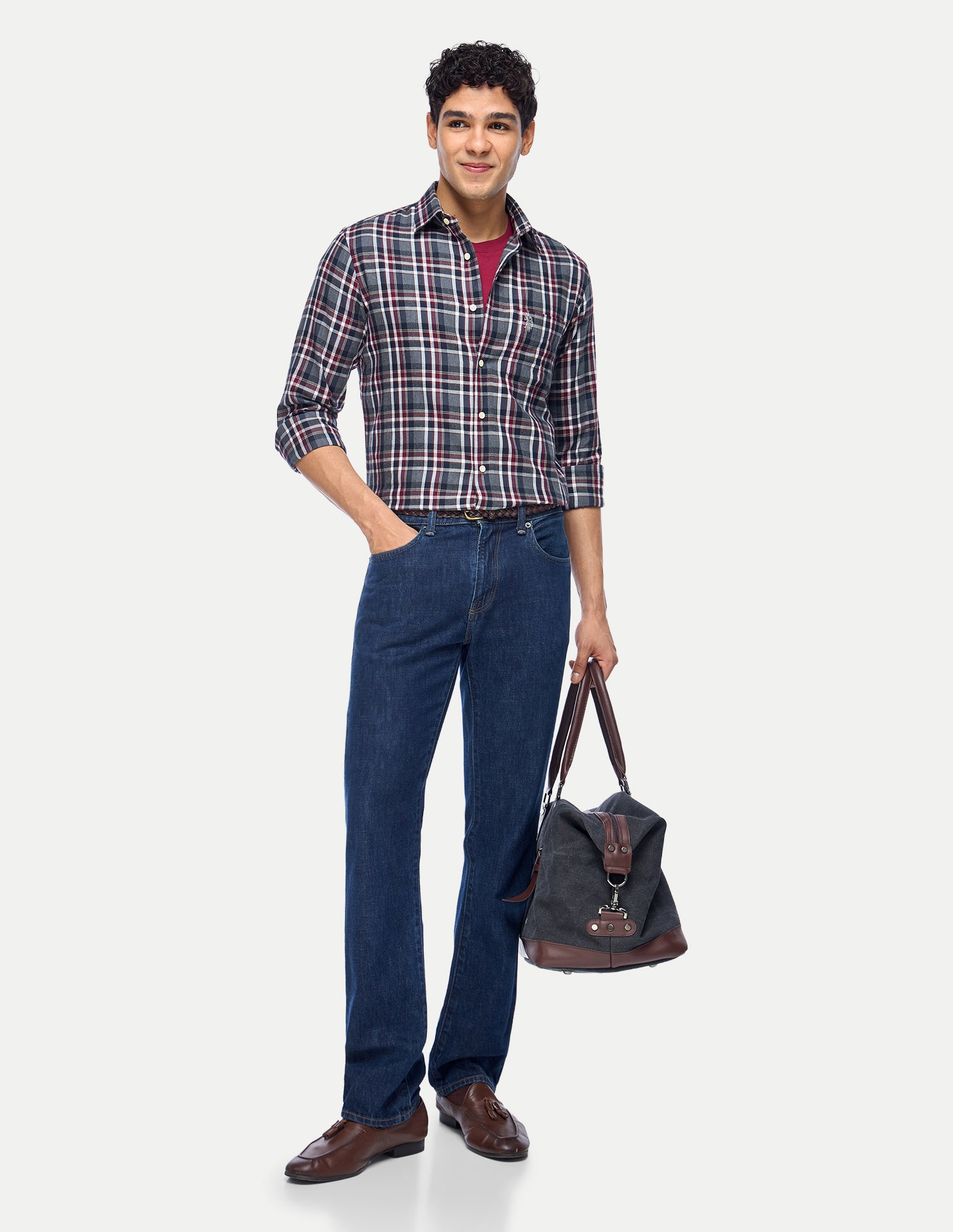 Plaid Checked Twill Shirt Maroon - U.S. Polo Assn. India | Large