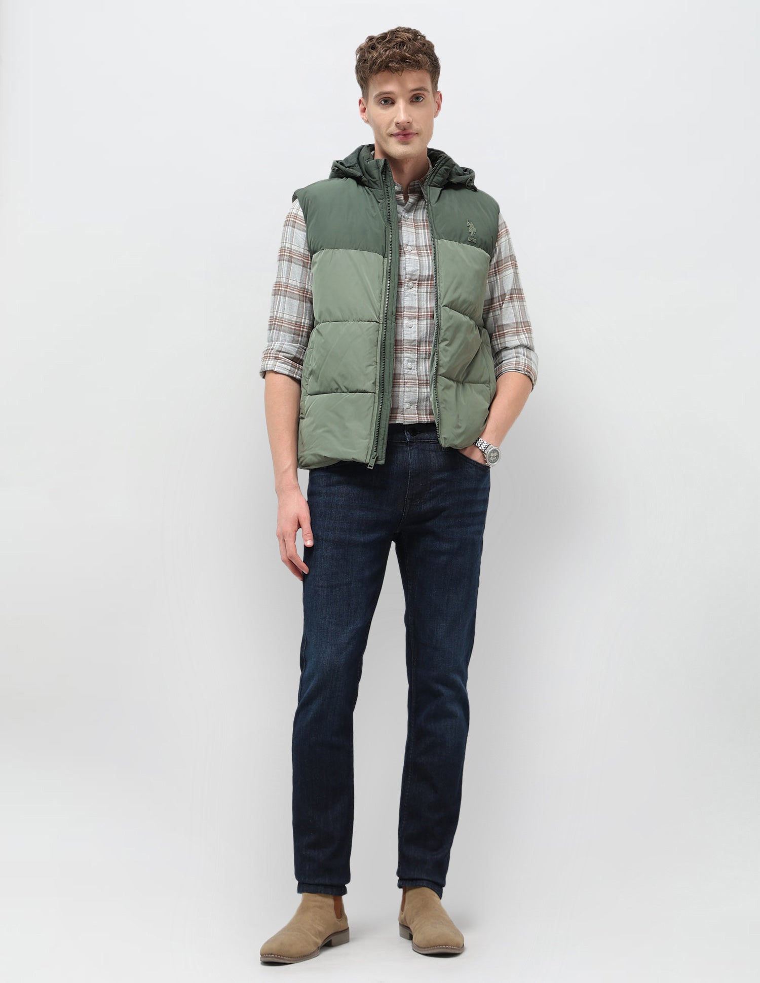 Detachable Hood Solid Jacket Olive - U.S. POLO ASSN. | Large