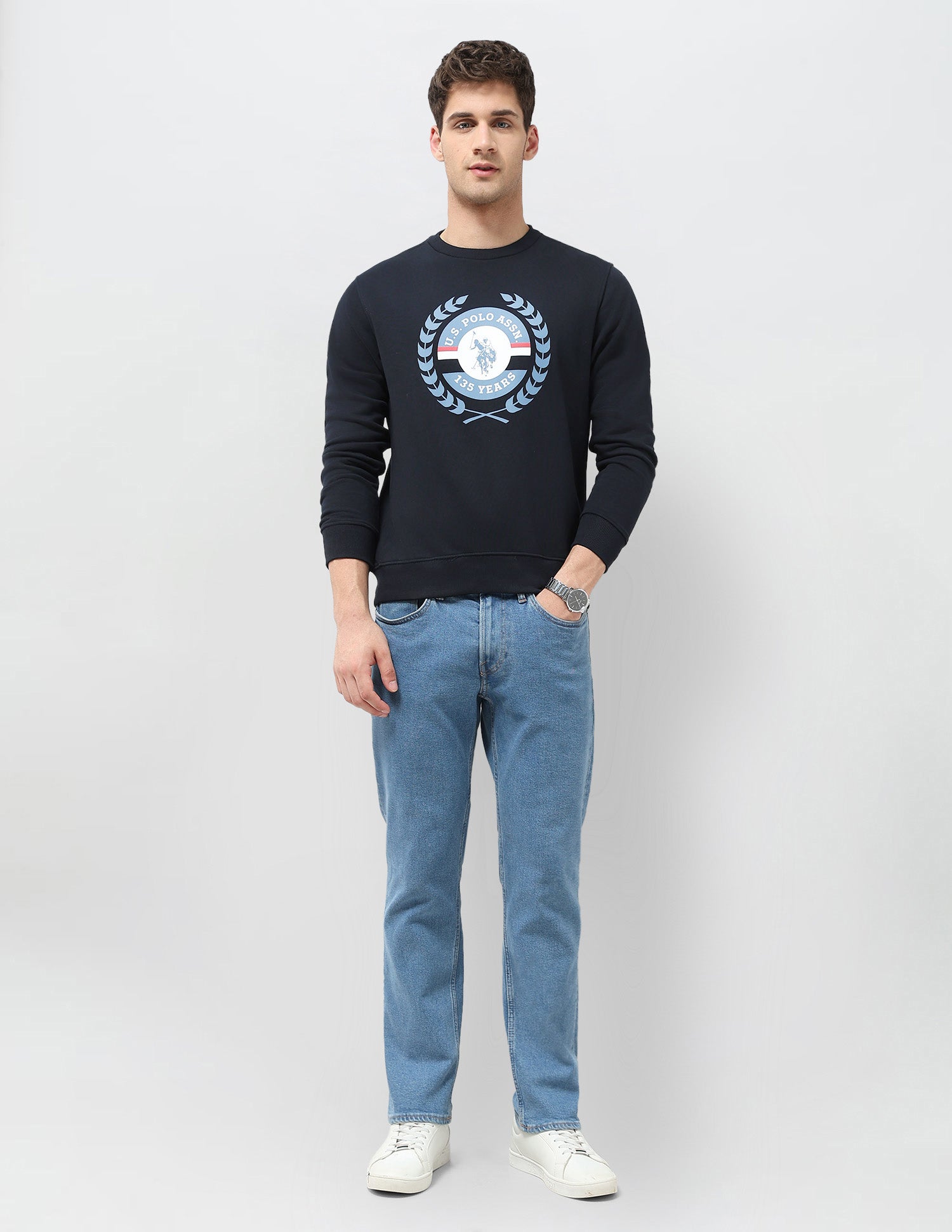 Graphic Brand Printed Regular Fit Sweatshirt Navy - U.S. POLO ASSN. | Large