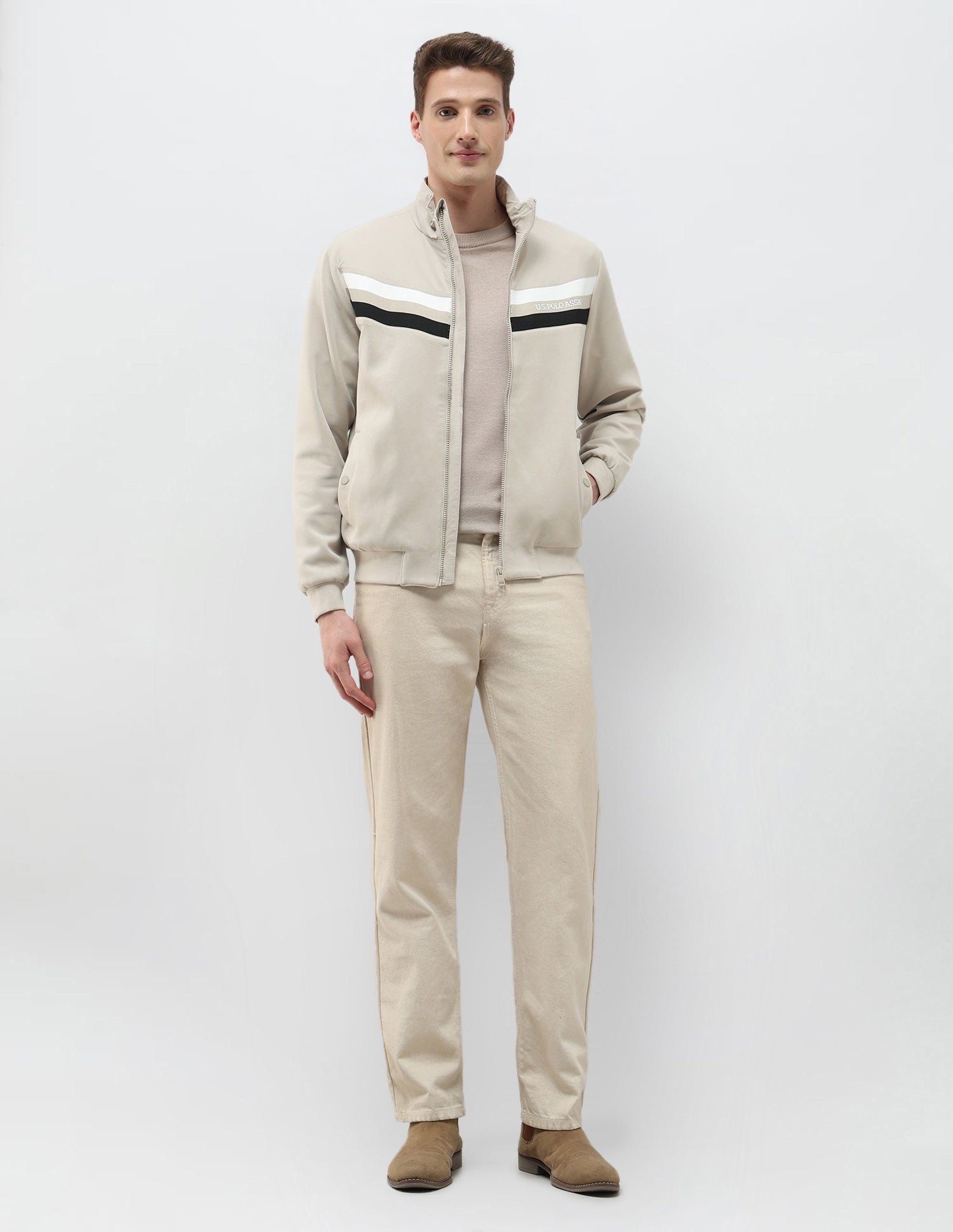 Solid Regular Fit Jacket Khaki - U.S. Polo Assn. India | Large
