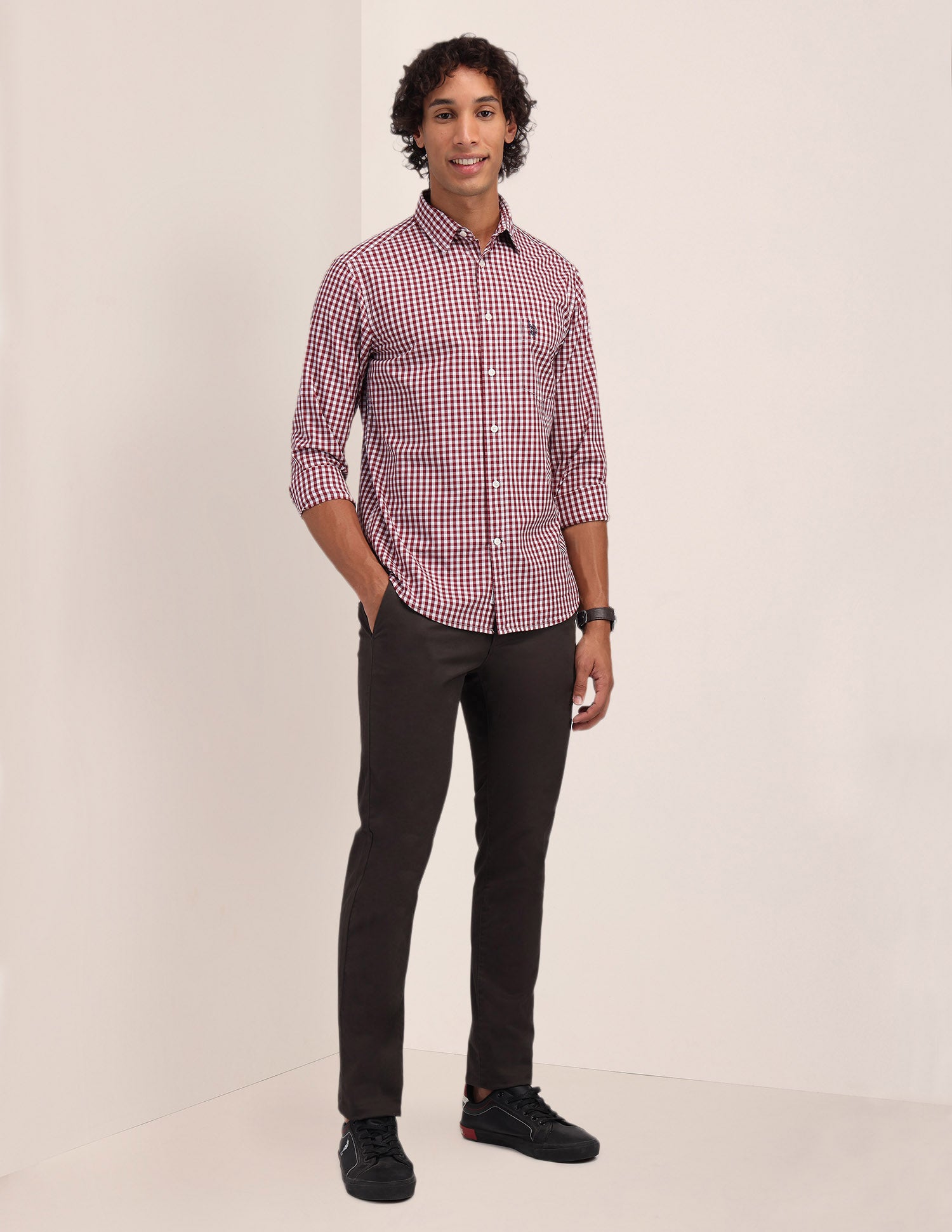 Buffalo Checked Poplin Shirt Maroon - U.S. Polo Assn. India | Large