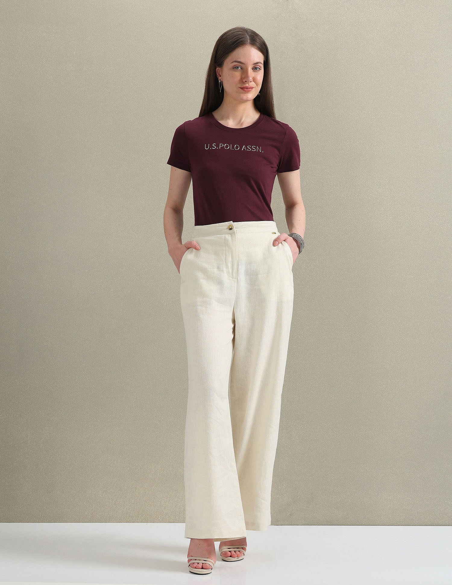 Metallic Logo Pure Cotton T-Shirt Maroon - U.S. POLO ASSN. | Large