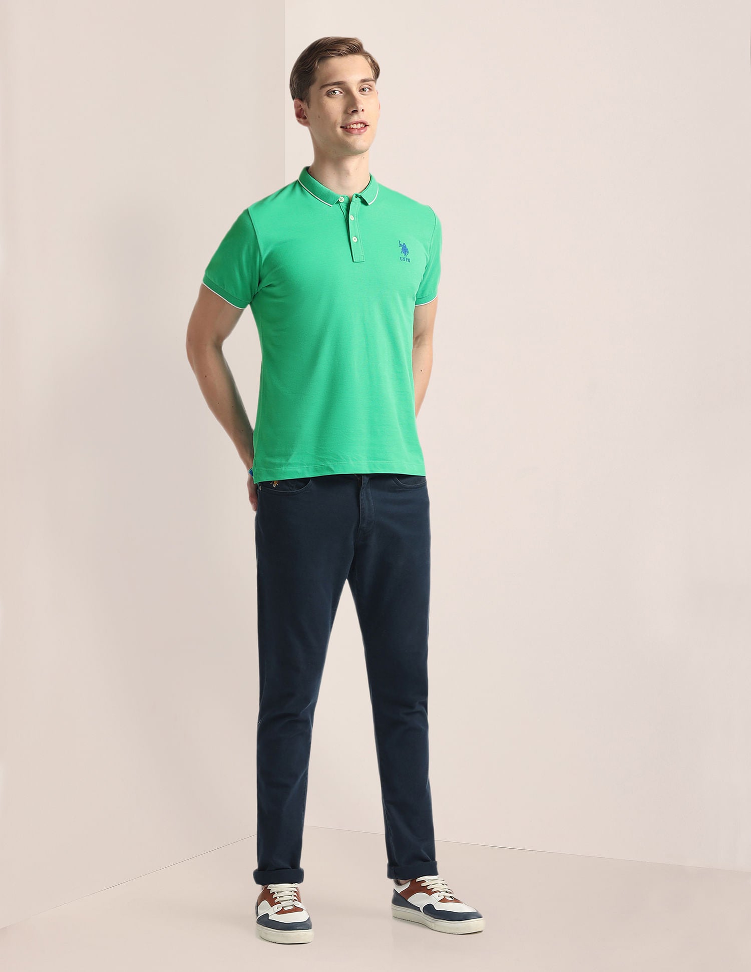 Tipped Collar Solid Polo Shirt Green - U.S. Polo Assn. India | Large