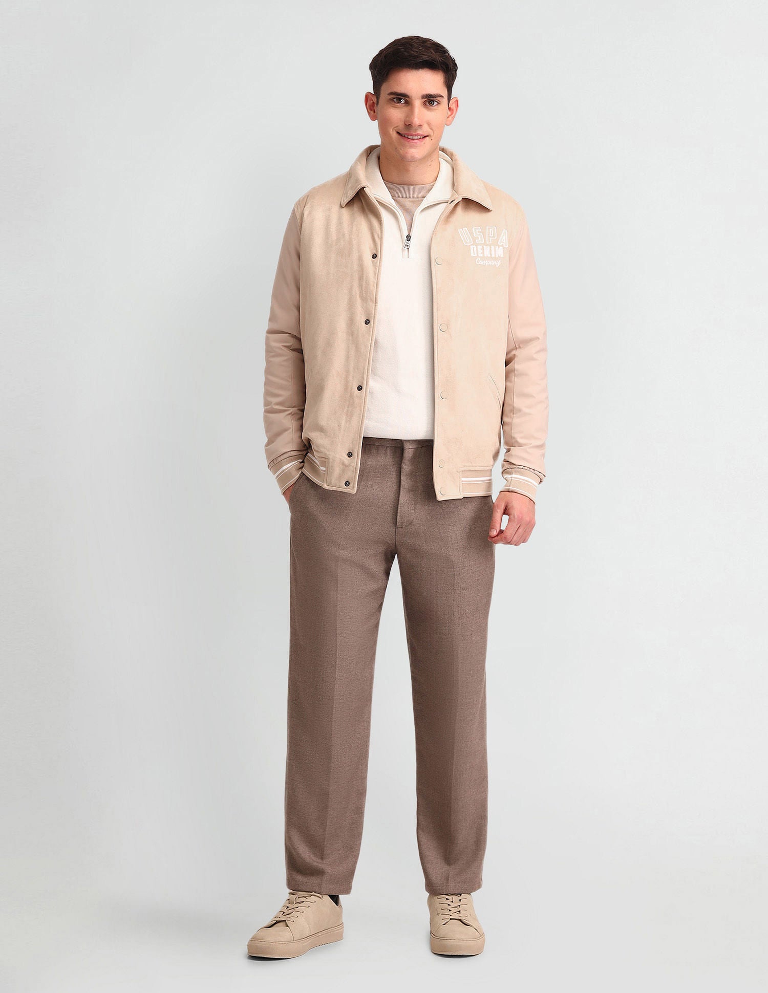 Velvet Solid Casual Jacket Khakhi - U.S. POLO ASSN. | Large