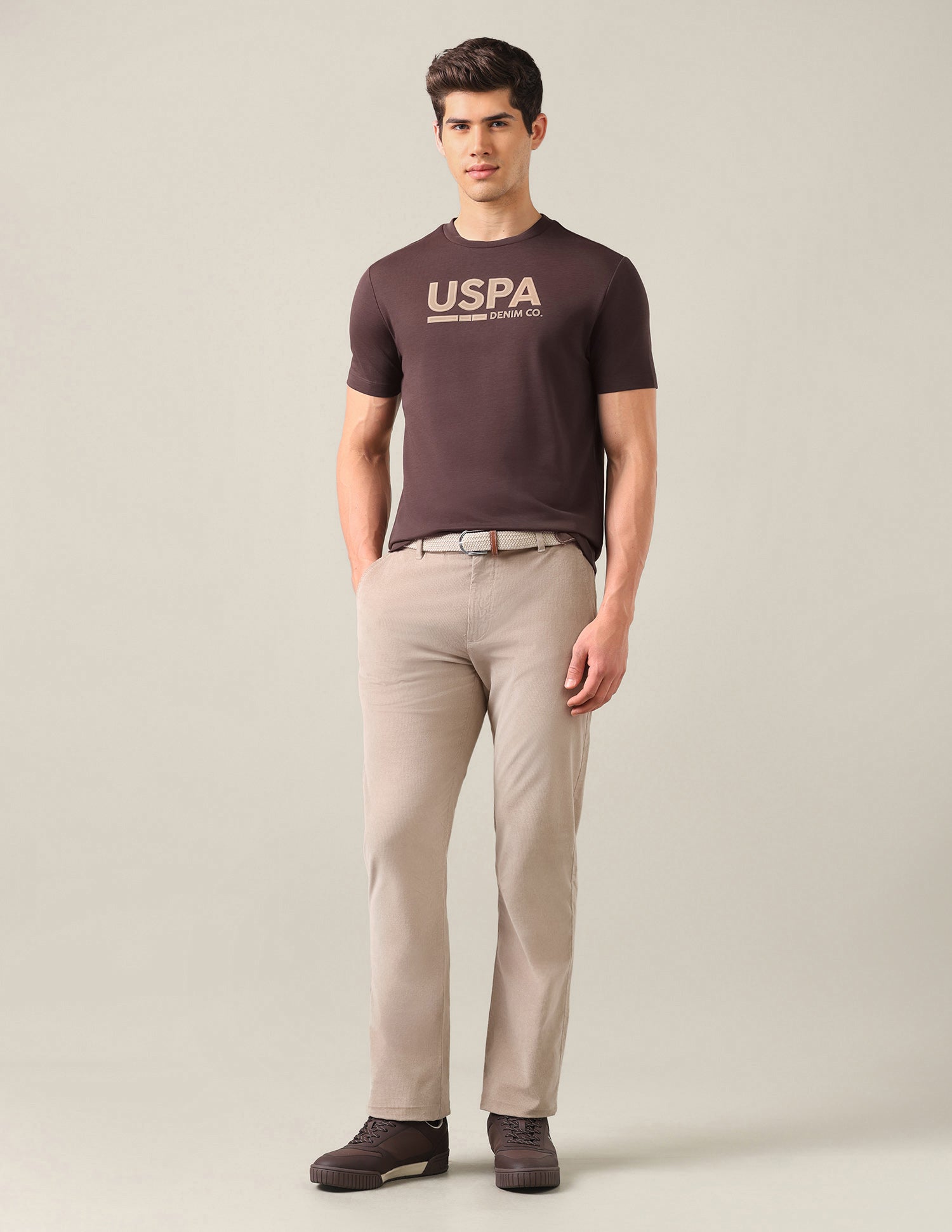 Brand Embossed Slim Fit T-Shirt Dark Brown - U.S. Polo Assn. India | Large