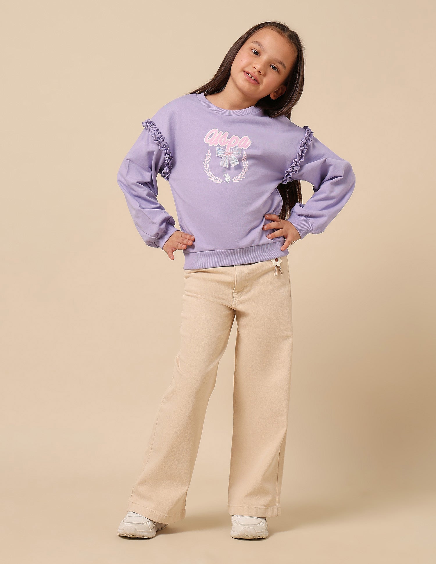 Girls Brand Printed Regular Fit Sweatshirt Lavender - U.S. POLO ASSN. | Large