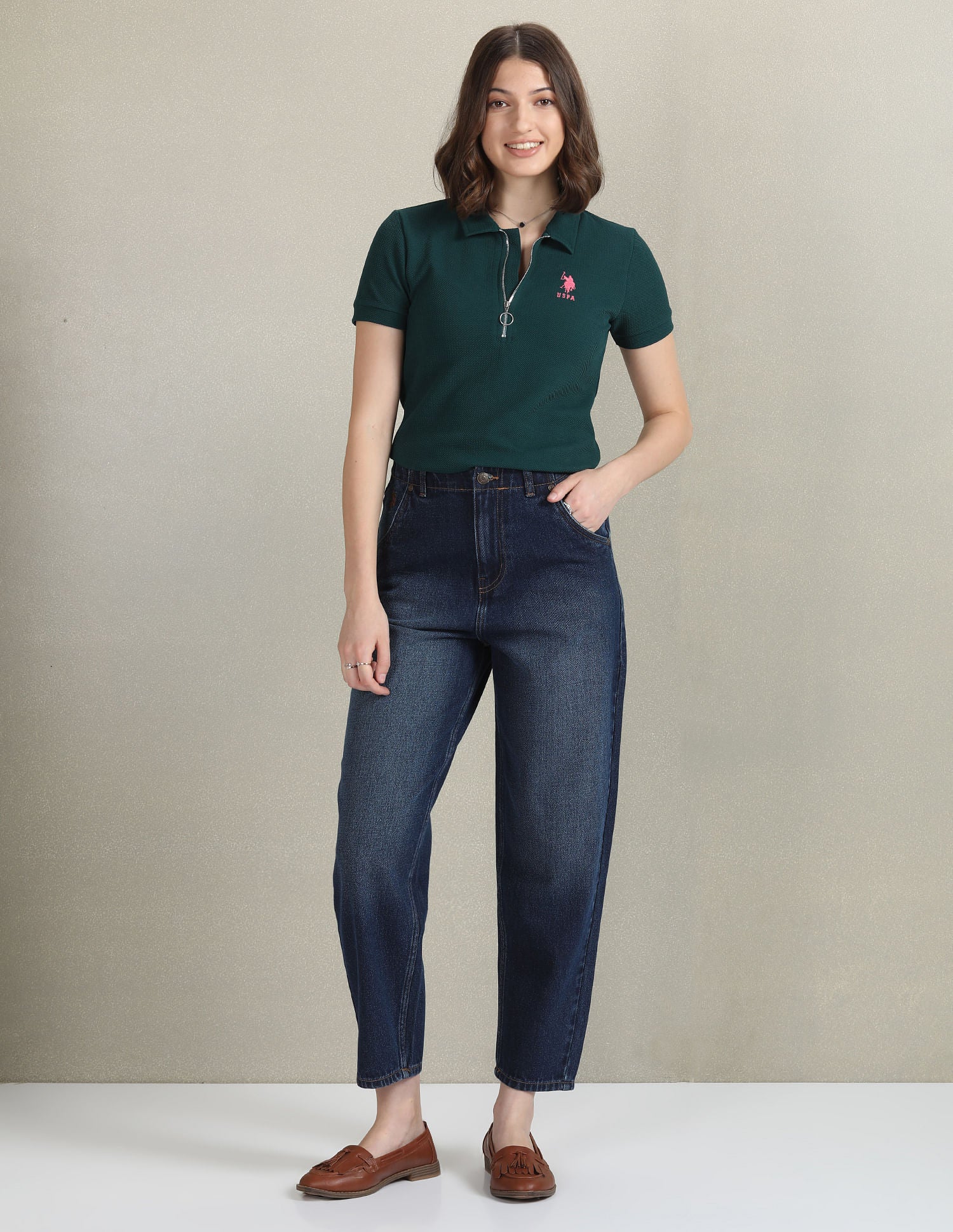 High Rise Carrot Fit Jeans Blue - U.S. Polo Assn. India | Large