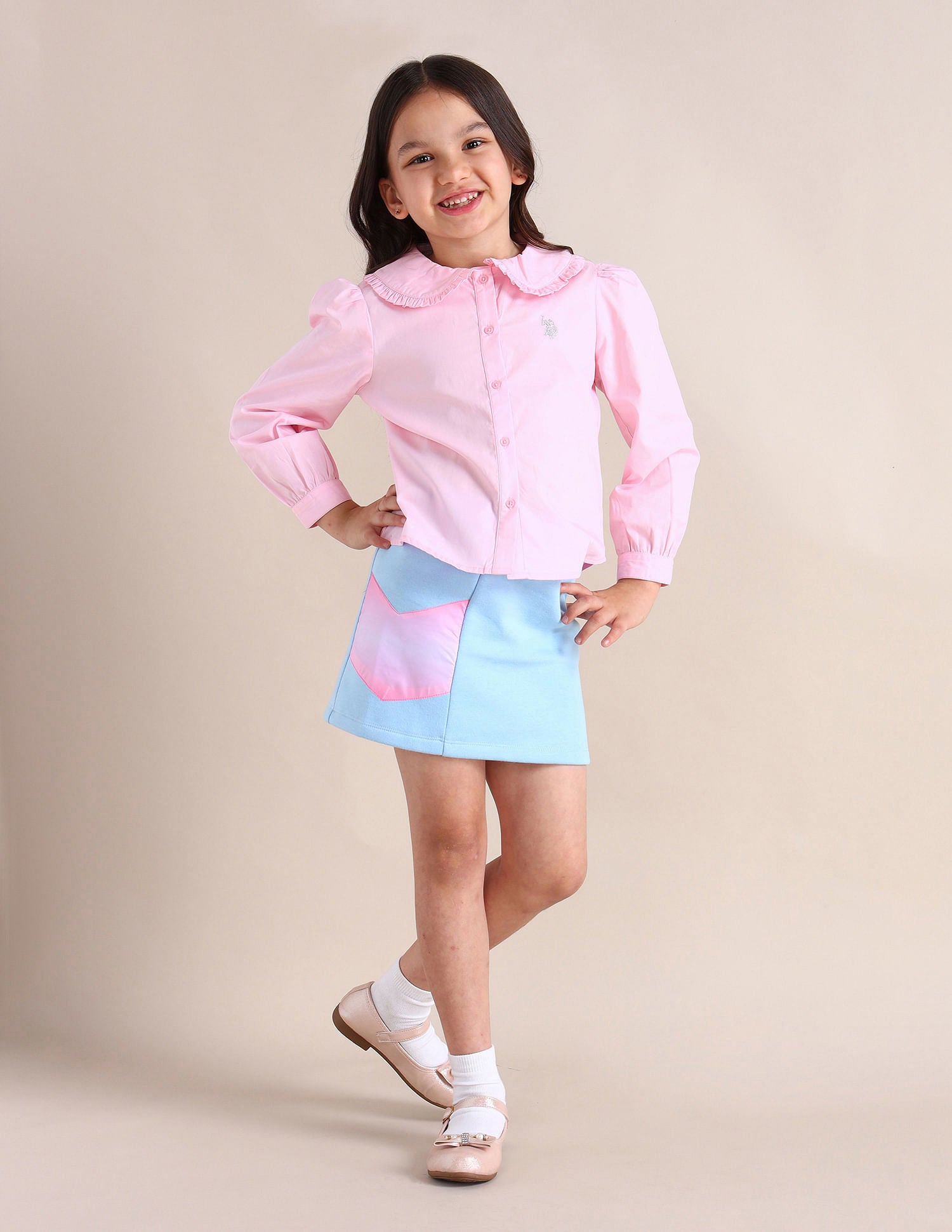 Girls Peter Pan Collar Regular Top Light Pink - U.S. POLO ASSN. | Large