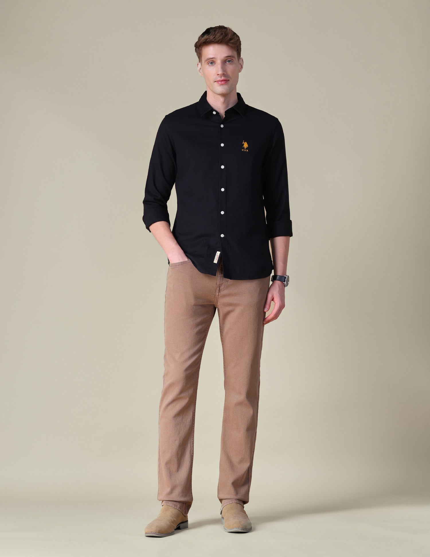 Dobby Regular Fit Shirt Black - U.S. POLO ASSN. | Large