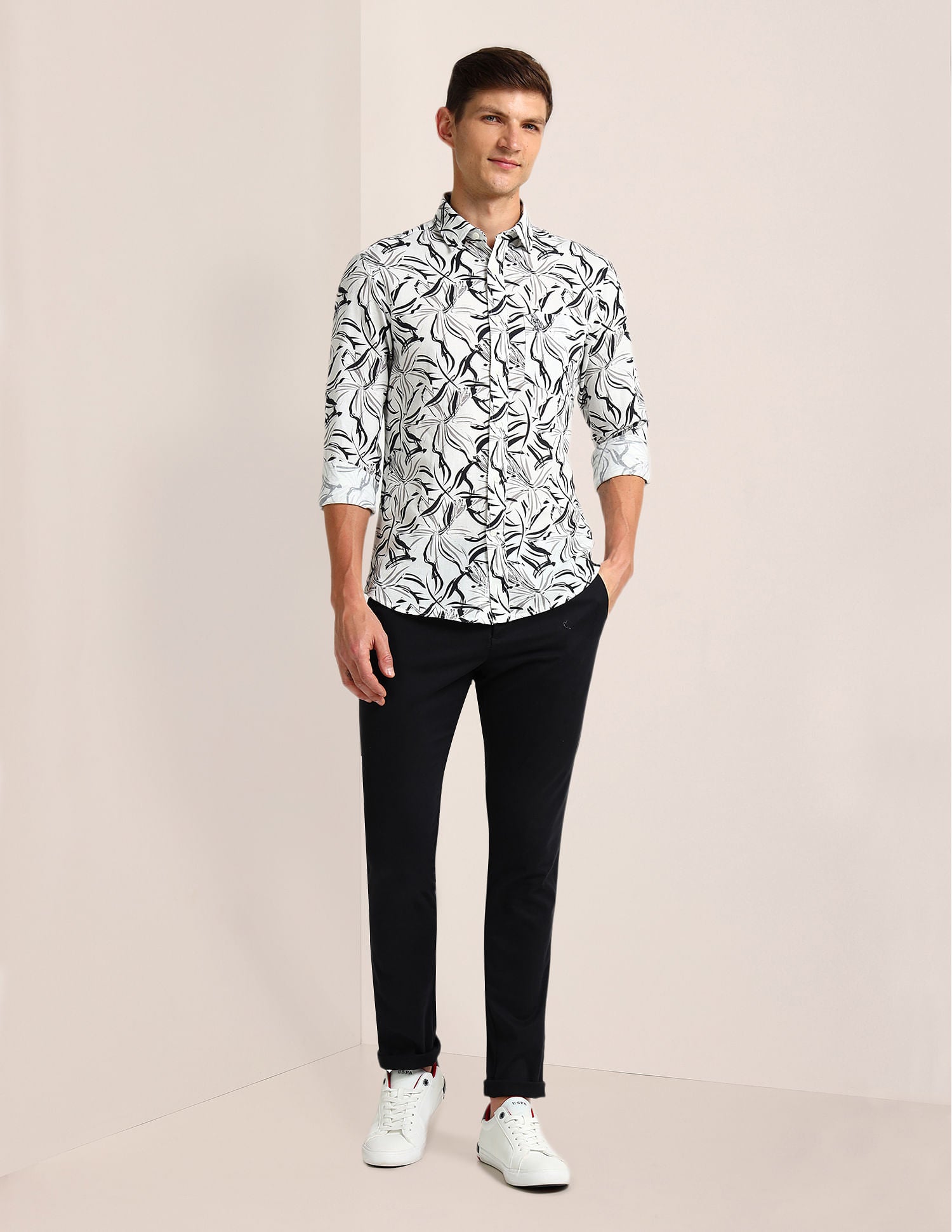 Tailored Fit Abstract Shirt Off-White - U.S. Polo Assn. India | Large