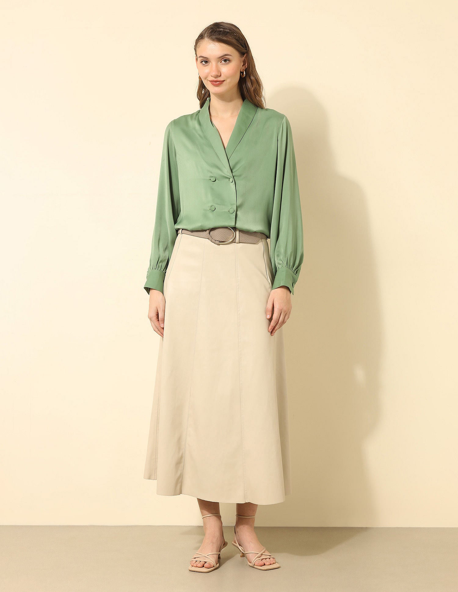 Double-Breated Satin Shirt Olive - U.S. POLO ASSN. | Large