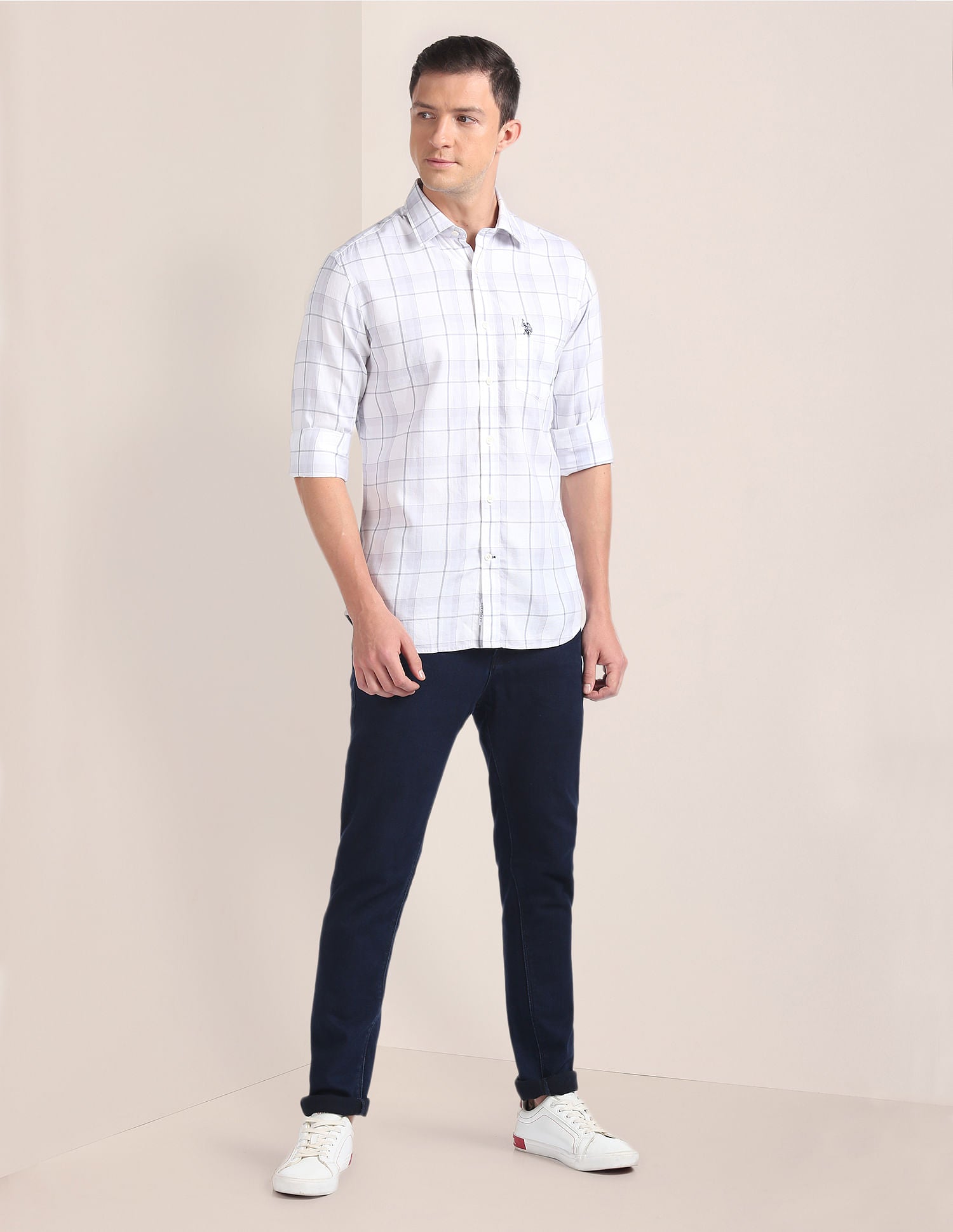 Tartan Check Dobby Shirt White and Grey - U.S. POLO ASSN. | Large